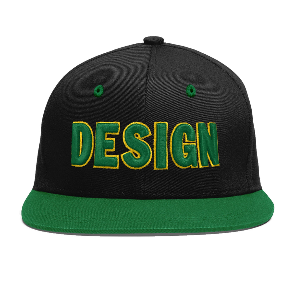Custom Black Kelly Green 3D Puff Embroidery Flat Embroidery Casual Sport Baseball Cap