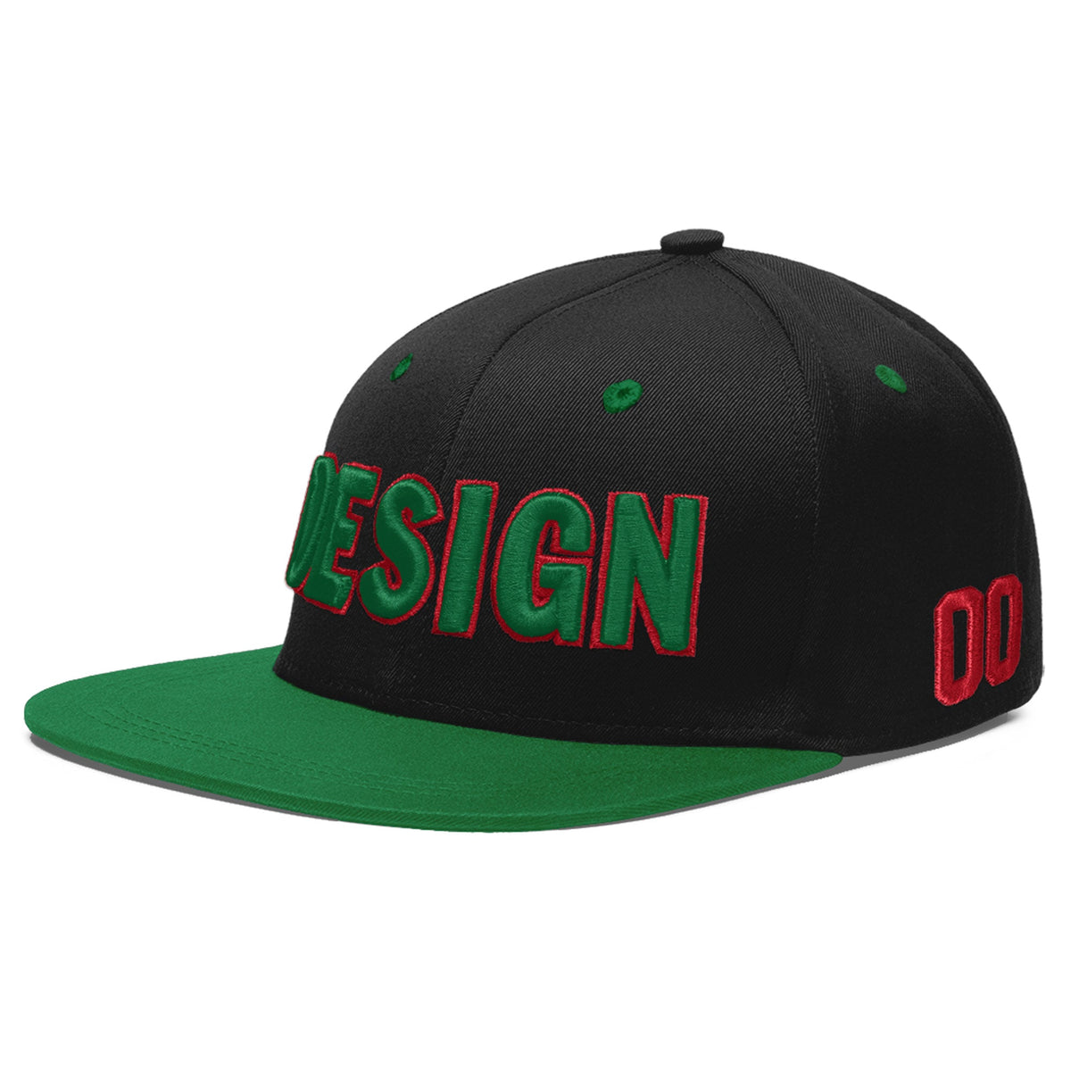 Custom Black Kelly Green 3D Puff Embroidery Flat Embroidery Casual Sport Baseball Cap
