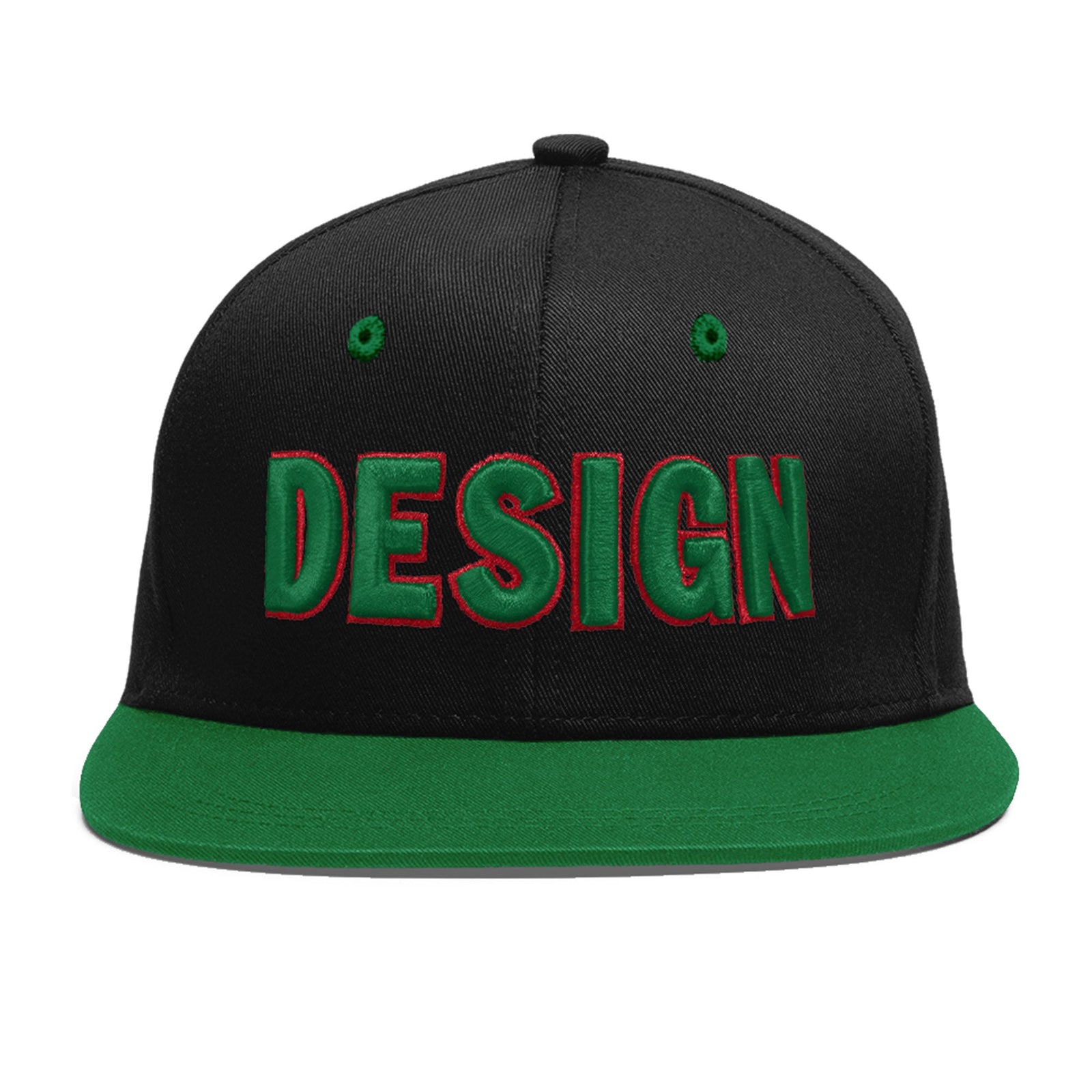 Custom Black Kelly Green 3D Puff Embroidery Flat Embroidery Casual Sport Baseball Cap