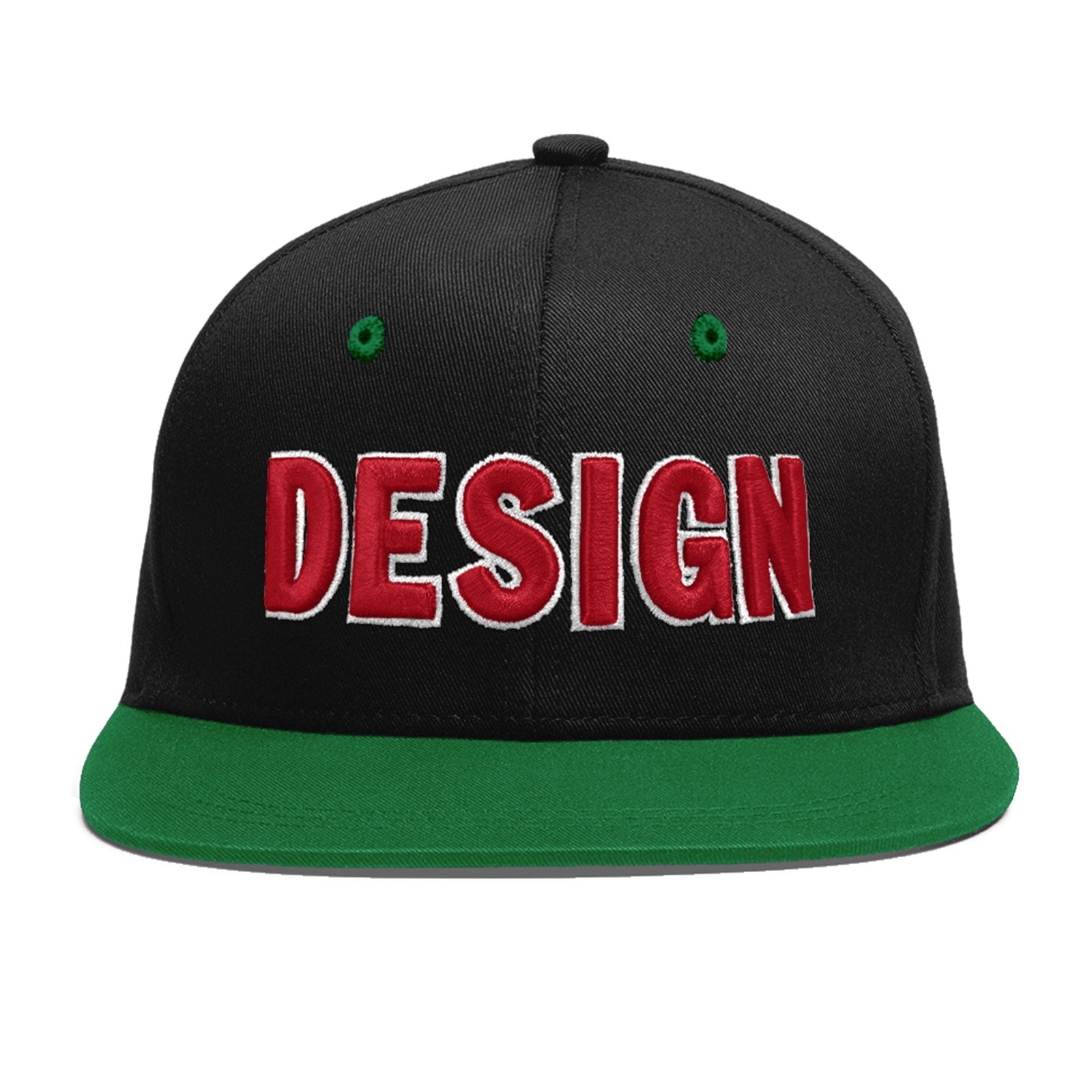 Custom Black Kelly Green 3D Puff Embroidery Flat Embroidery Casual Sport Baseball Cap