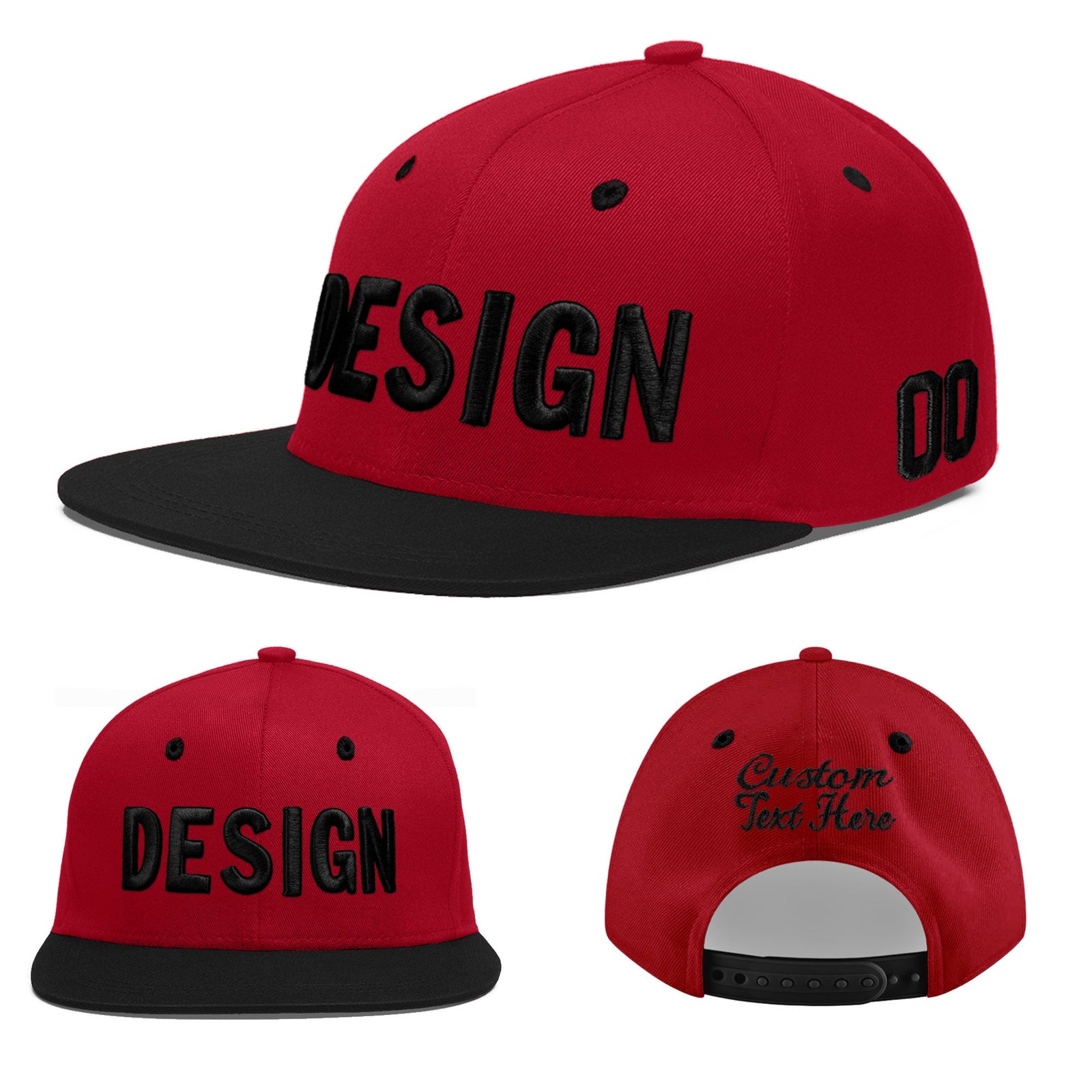 Custom Red Black 3D Puff Embroidery Flat Embroidery Casual Sport Baseball Cap