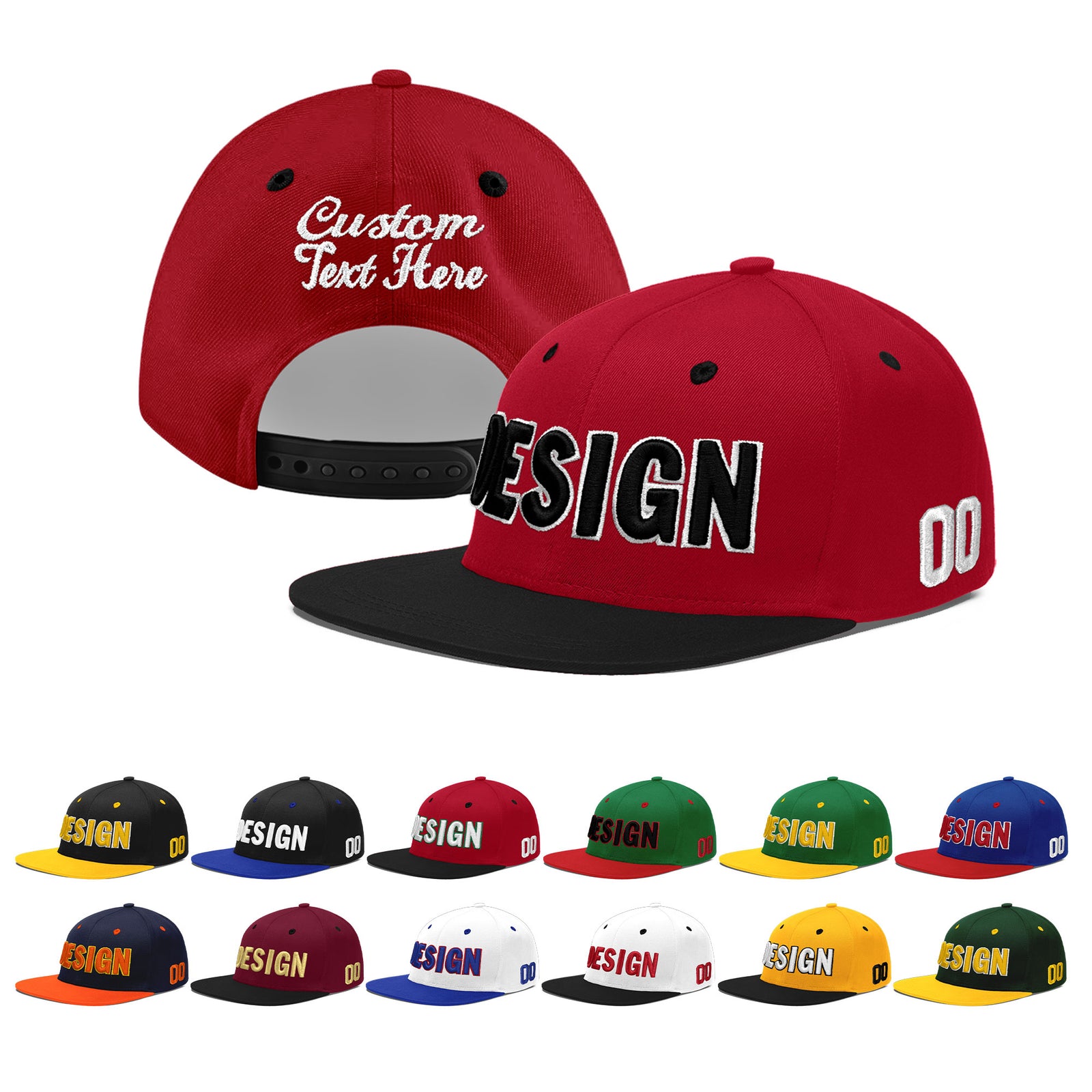 Custom Red Black 3D Puff Embroidery Flat Embroidery Casual Sport Baseball Cap