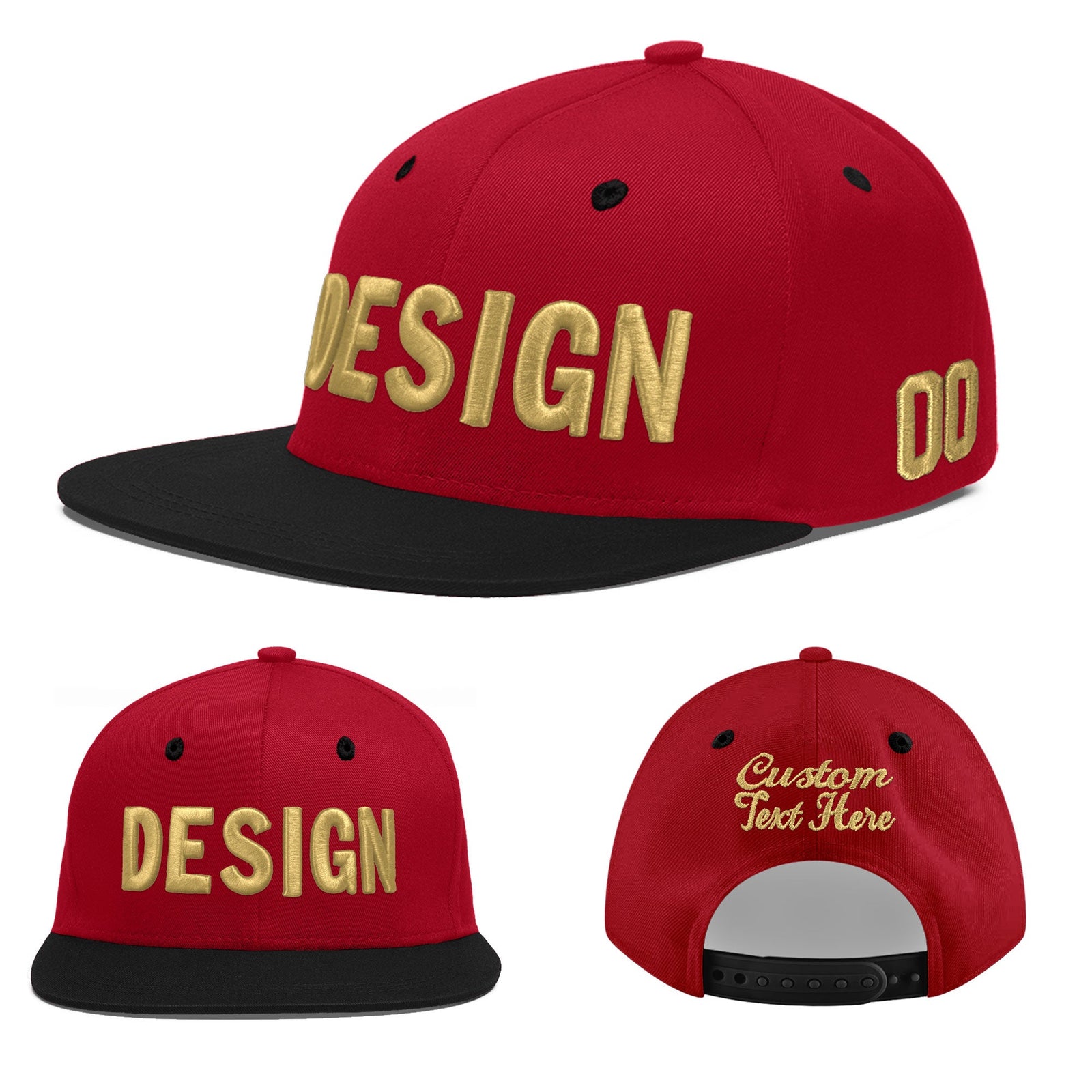 Custom Red Black 3D Puff Embroidery Flat Embroidery Casual Sport Baseball Cap