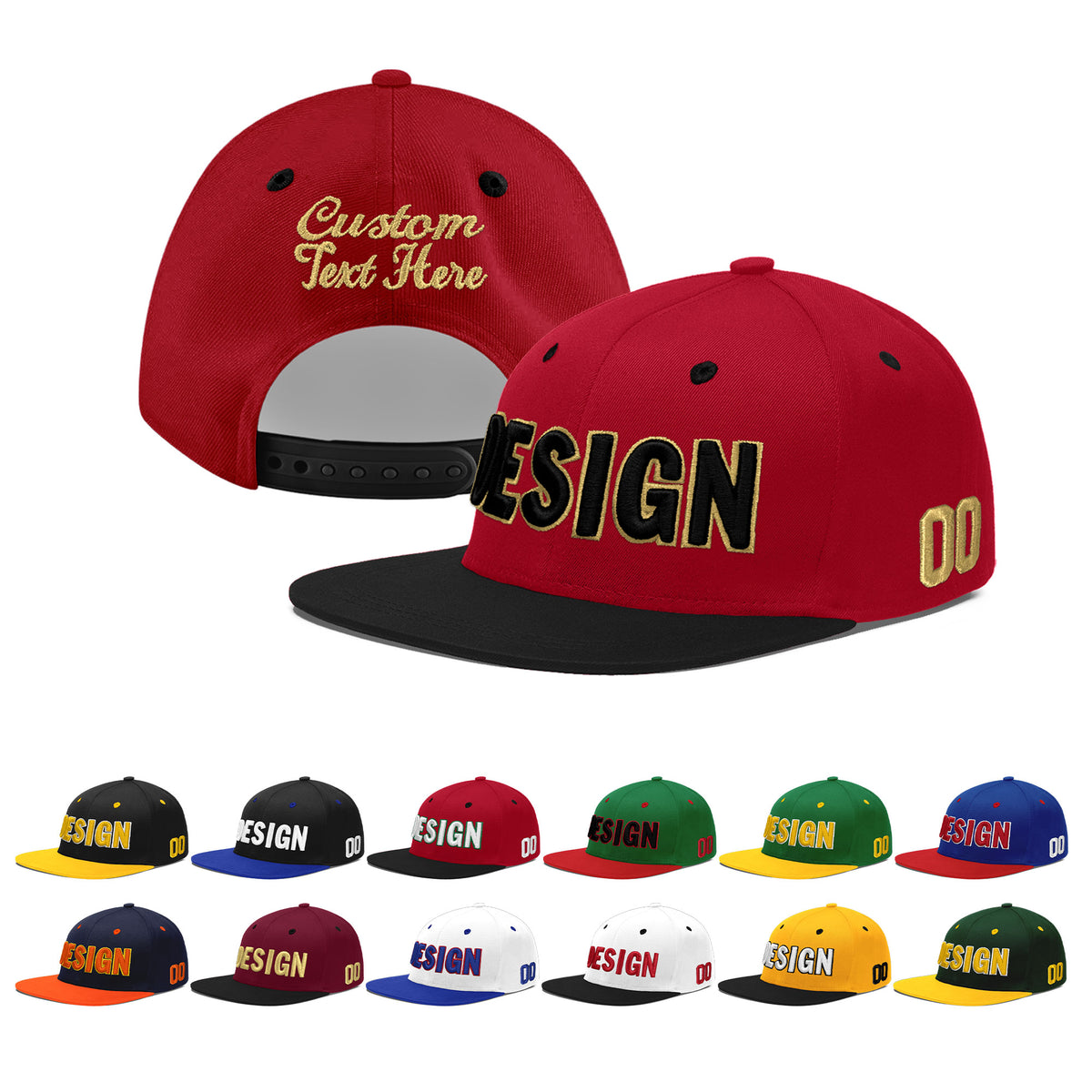 Custom Red Black 3D Puff Embroidery Flat Embroidery Casual Sport Baseball Cap