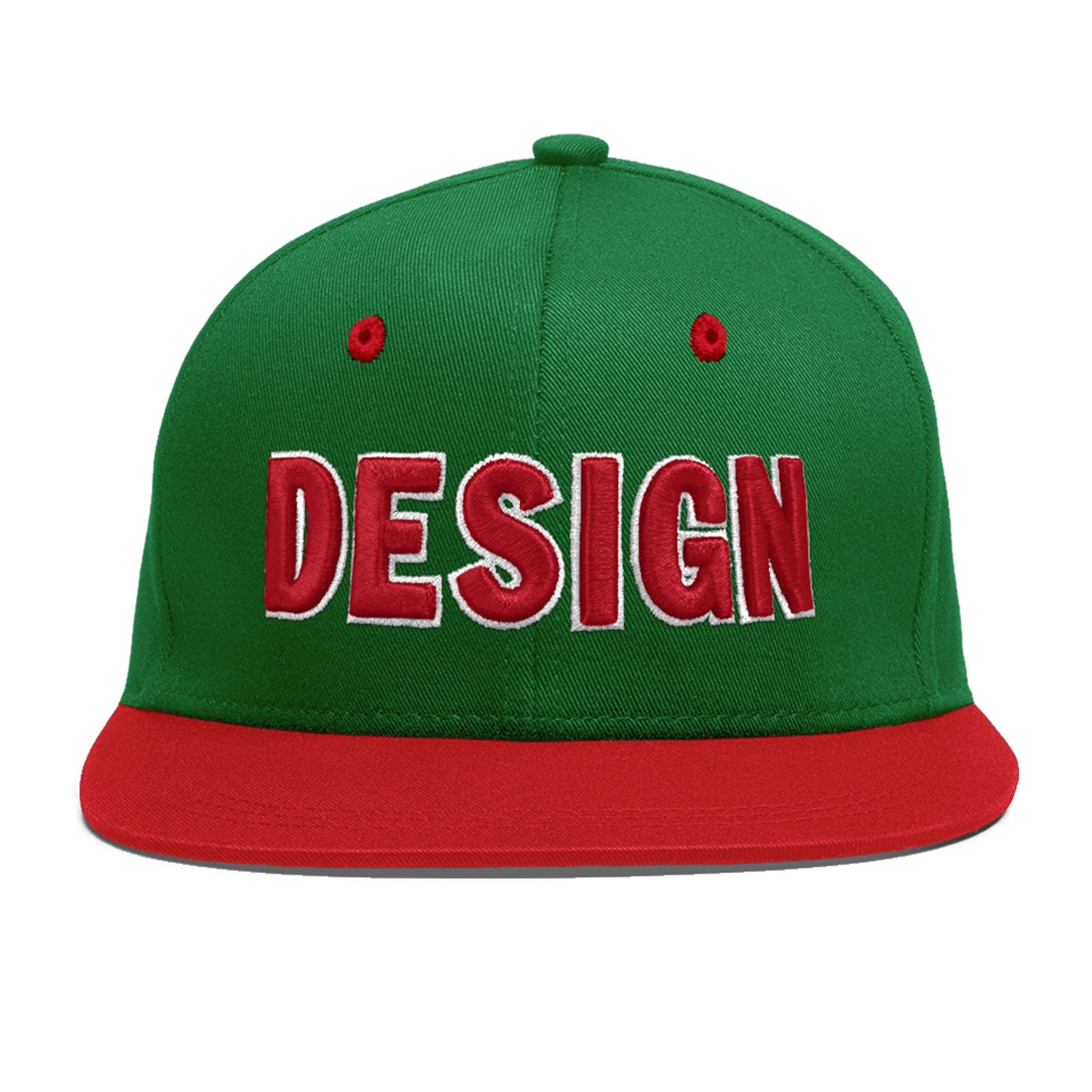 Custom Kelly Green Red 3D Puff Embroidery Flat Embroidery Casual Sport Baseball Cap