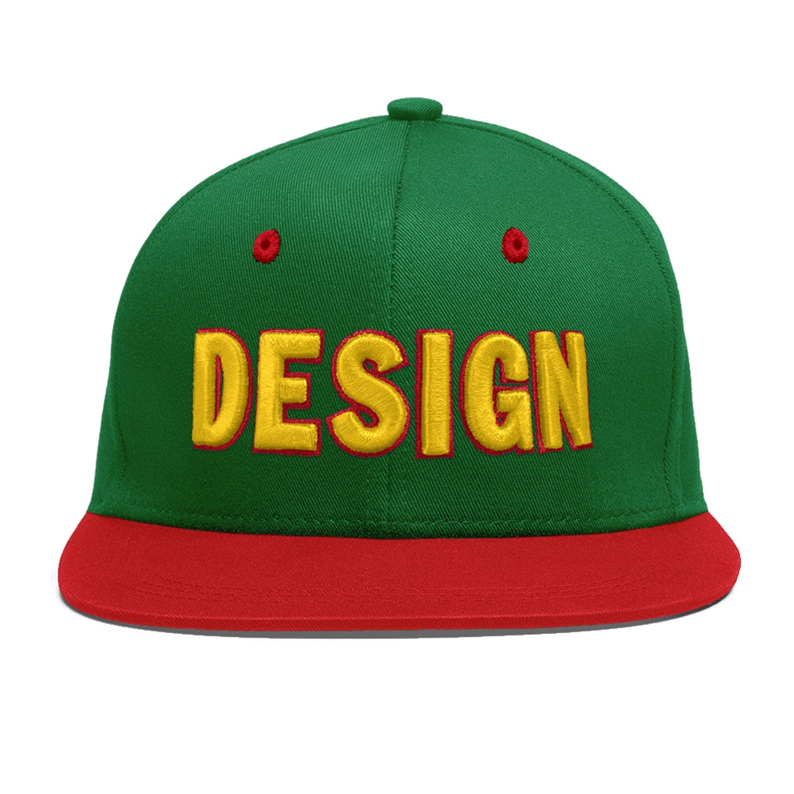 Custom Kelly Green Red 3D Puff Embroidery Flat Embroidery Casual Sport Baseball Cap