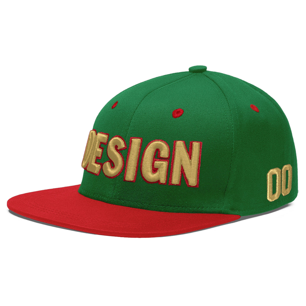 Custom Kelly Green Red 3D Puff Embroidery Flat Embroidery Casual Sport Baseball Cap