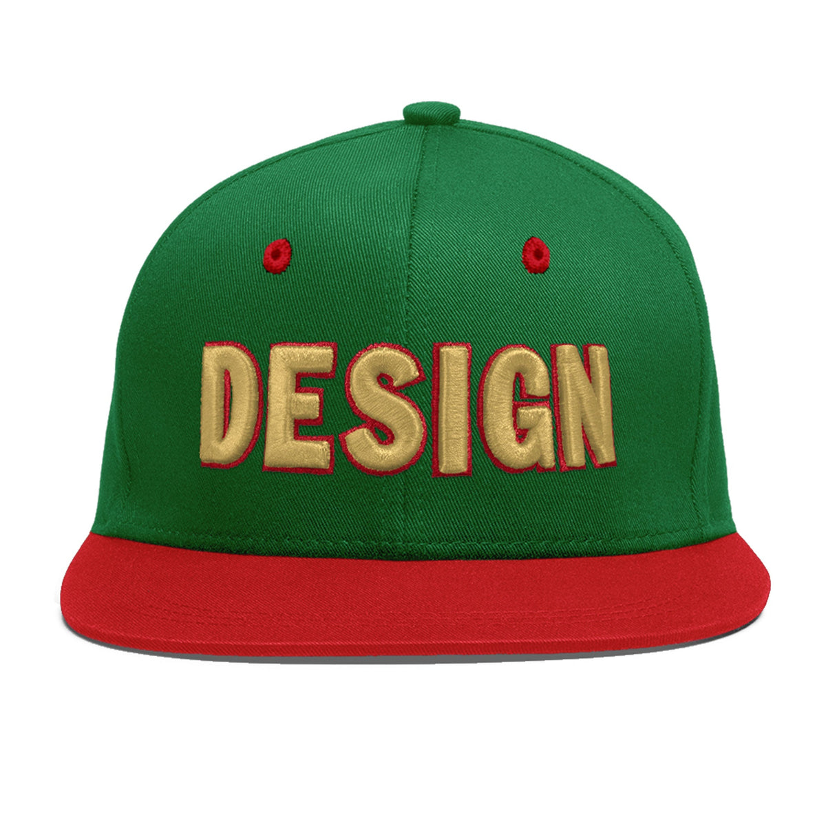 Custom Kelly Green Red 3D Puff Embroidery Flat Embroidery Casual Sport Baseball Cap
