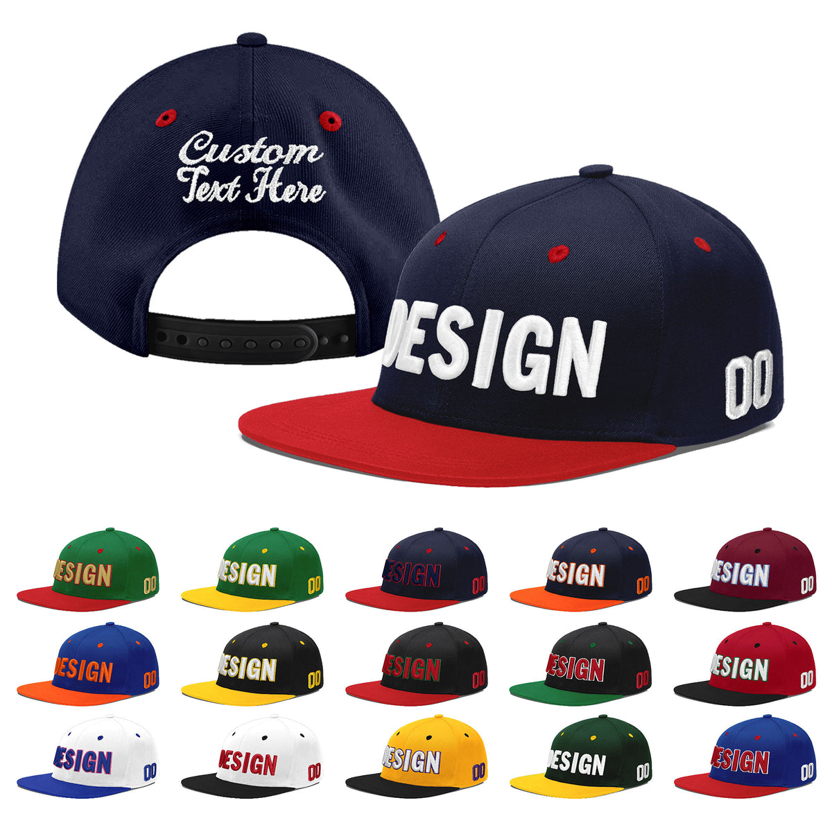 Custom Navy Red 3D Puff Embroidery Flat Embroidery Casual Sport Baseball Cap