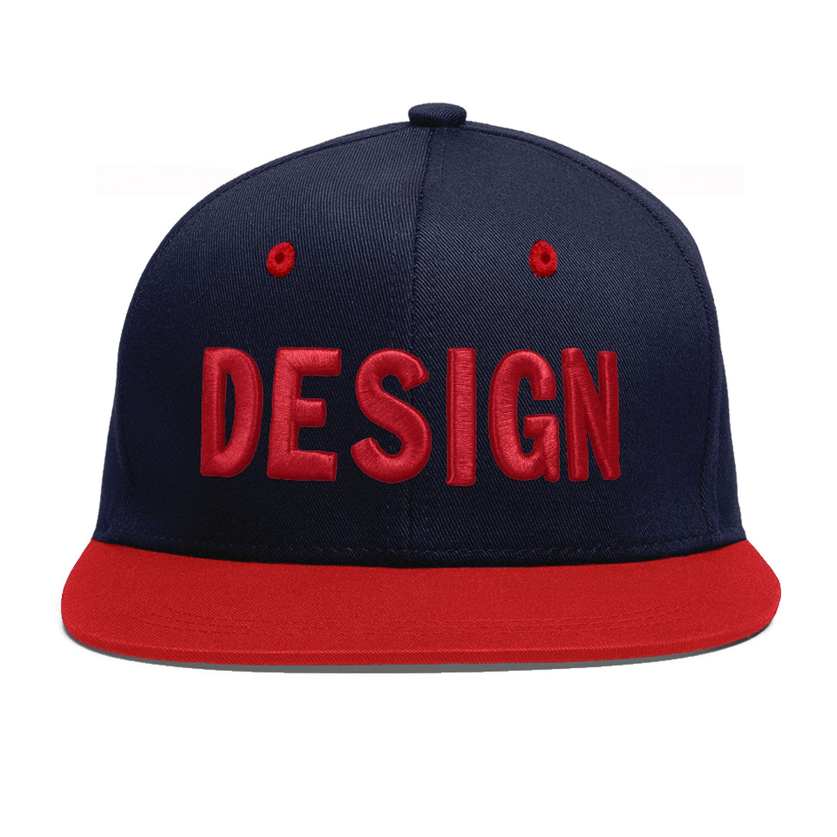 Custom Navy Red 3D Puff Embroidery Flat Embroidery Casual Sport Baseball Cap