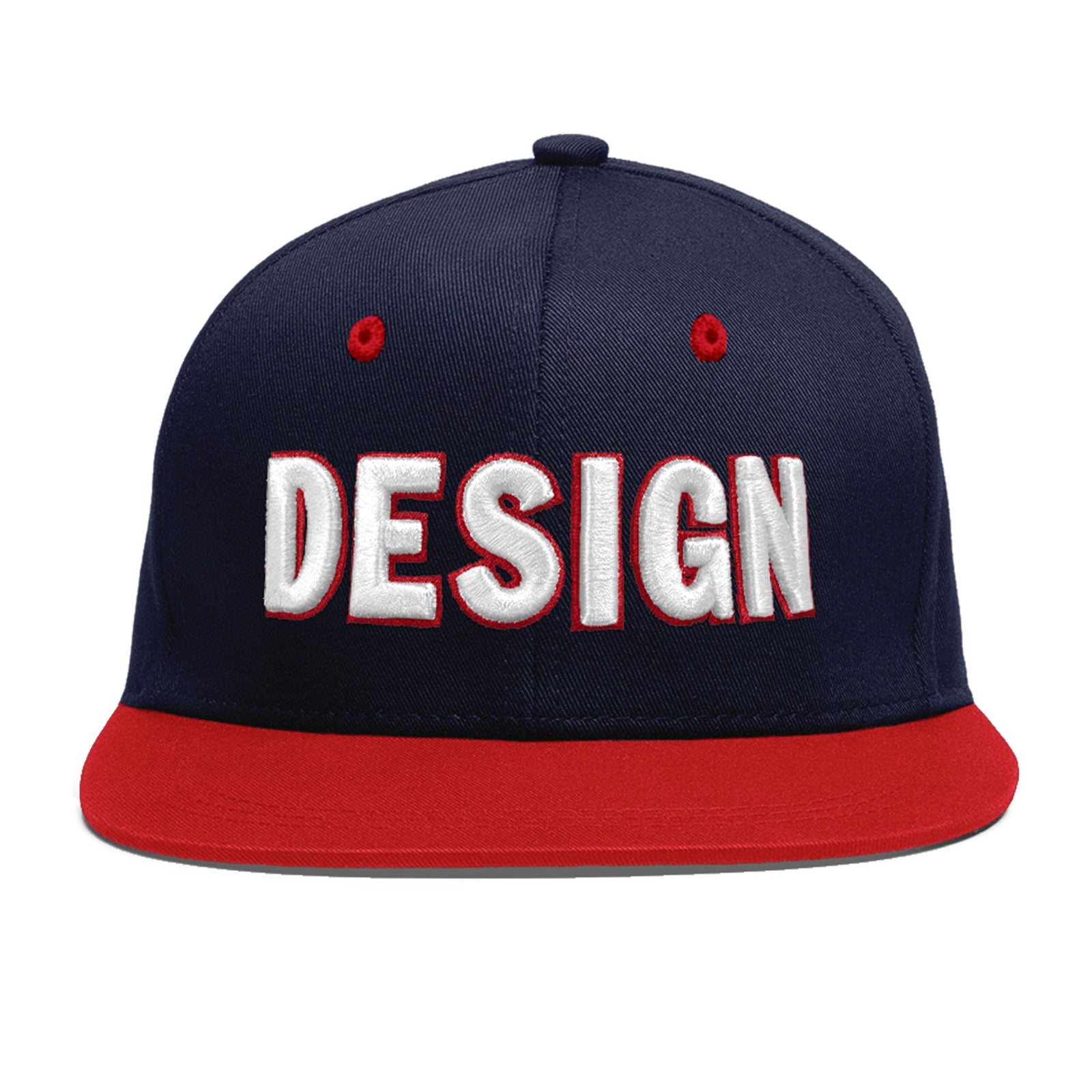 Custom Navy Red 3D Puff Embroidery Flat Embroidery Casual Sport Baseball Cap