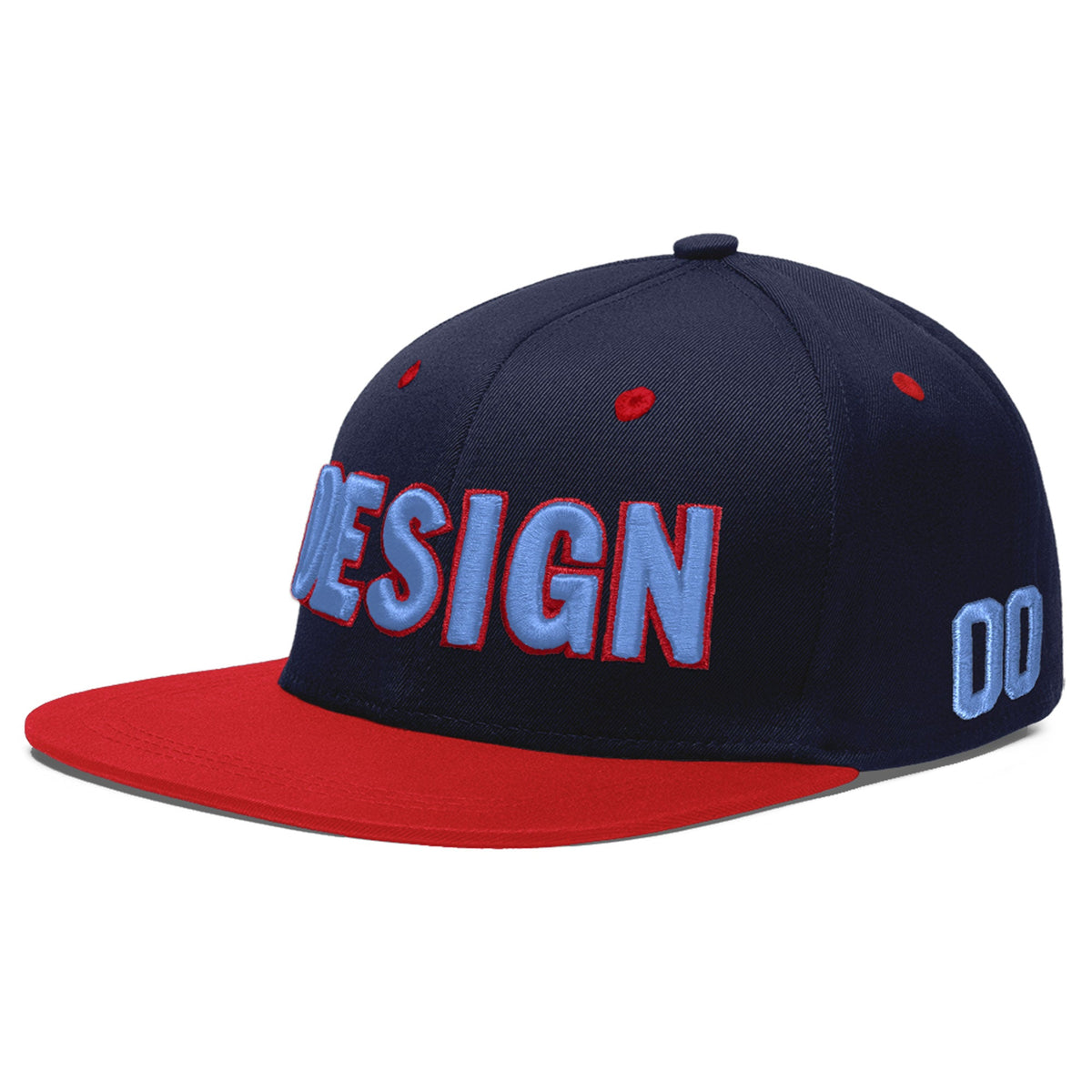 Custom Navy Red 3D Puff Embroidery Flat Embroidery Casual Sport Baseball Cap