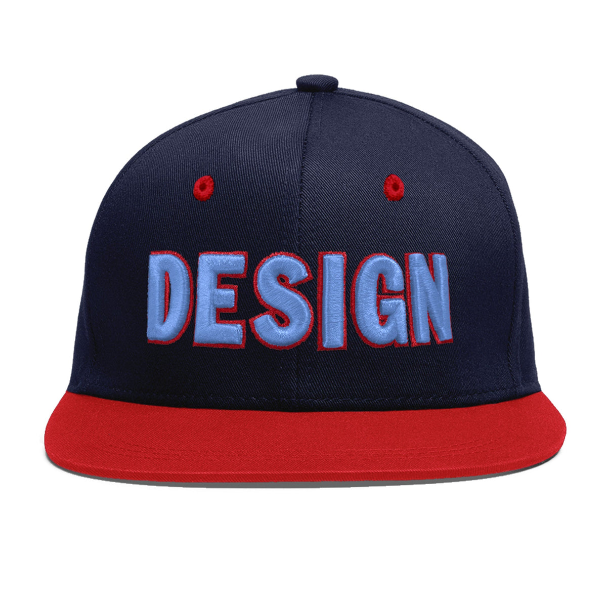 Custom Navy Red 3D Puff Embroidery Flat Embroidery Casual Sport Baseball Cap