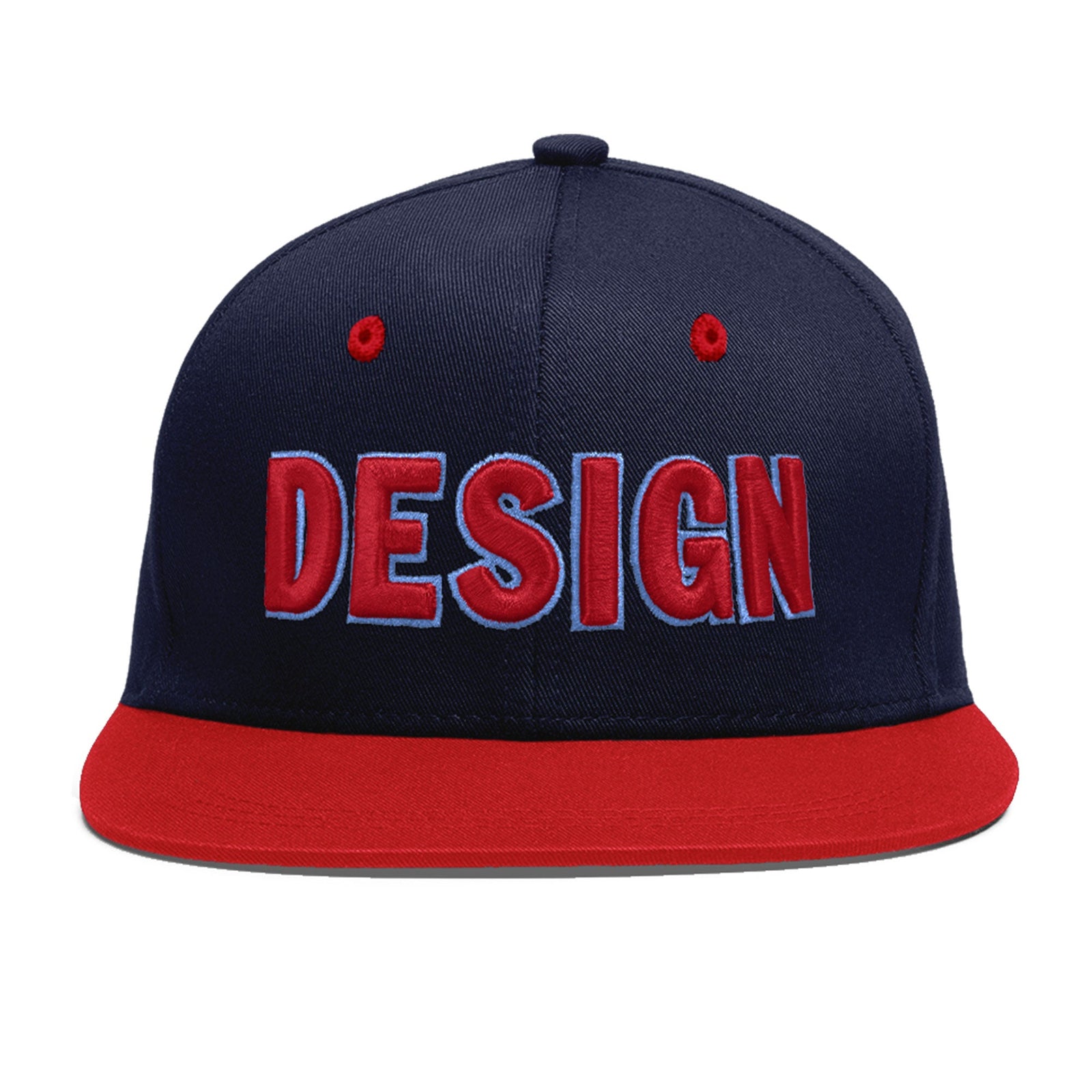 Custom Navy Red 3D Puff Embroidery Flat Embroidery Casual Sport Baseball Cap