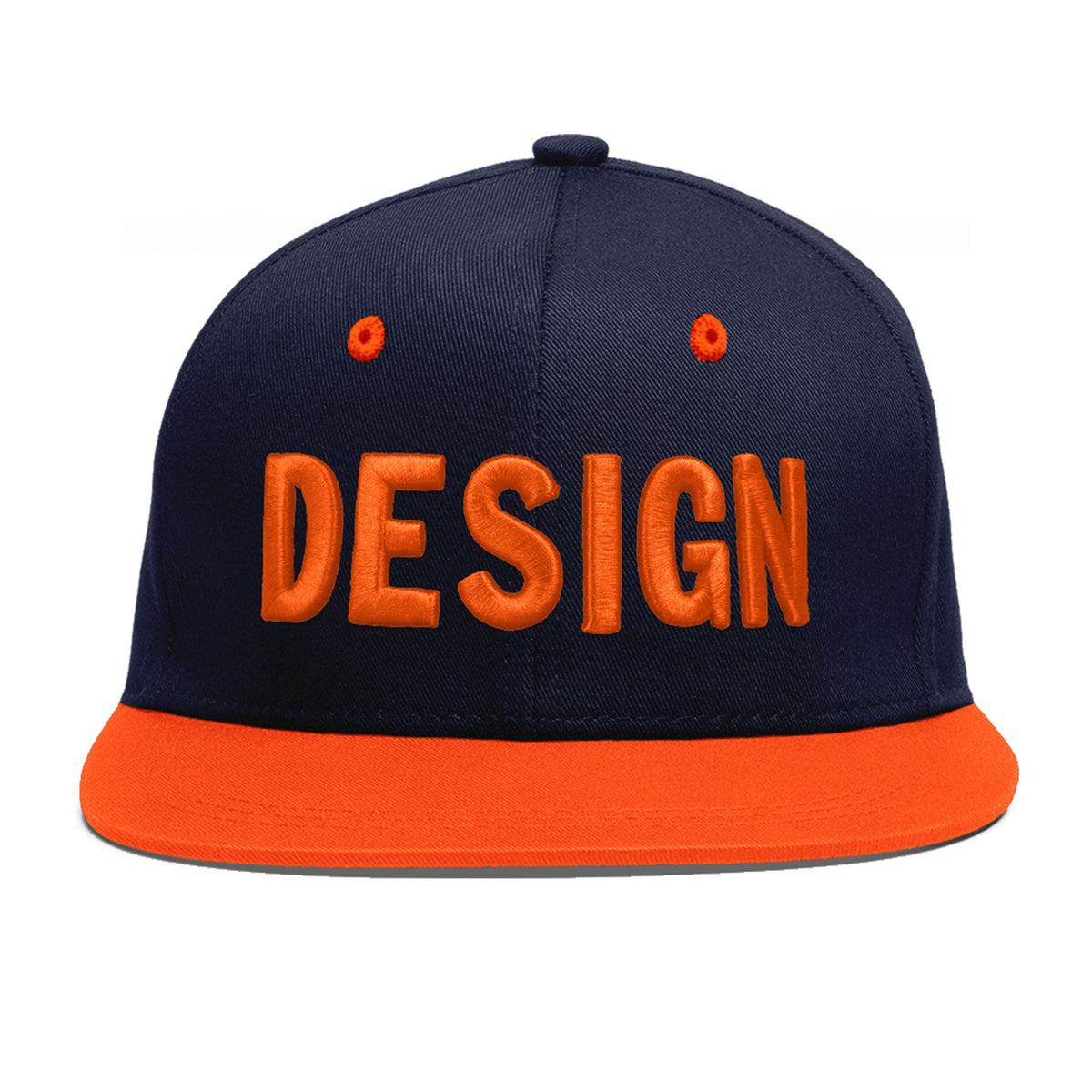 Custom Navy Orange 3D Puff Embroidery Flat Embroidery Casual Sport Baseball Cap