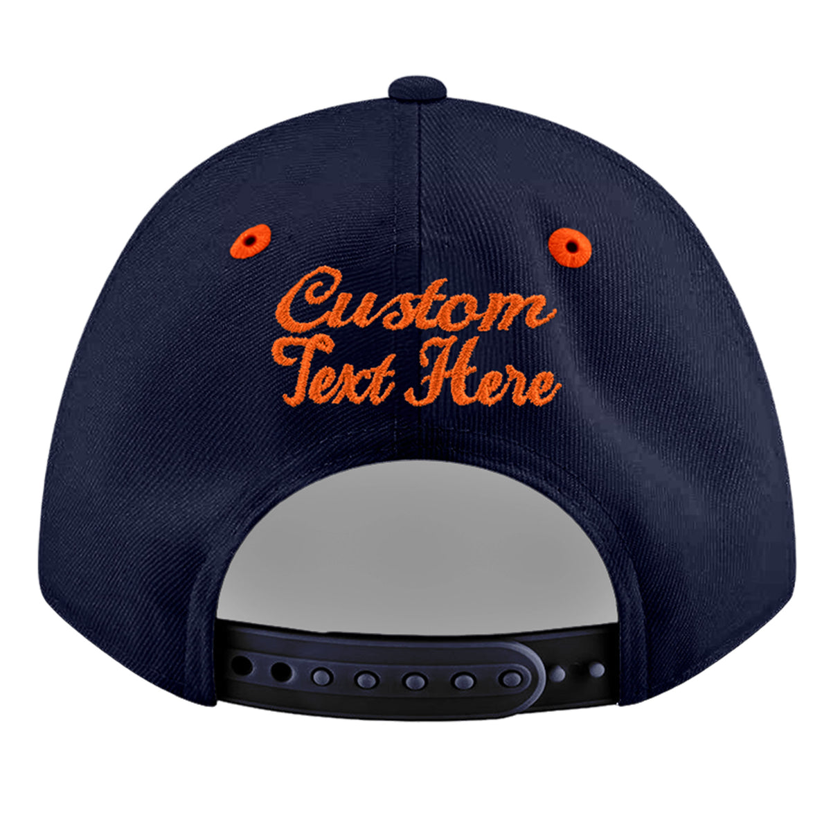 Custom Navy Orange 3D Puff Embroidery Flat Embroidery Casual Sport Baseball Cap