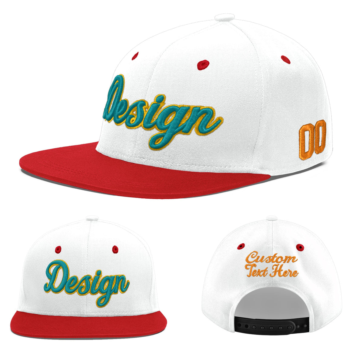 Custom White Red 3D Puff Embroidery Flat Embroidery Casual Sport Hats| KXKSHOP