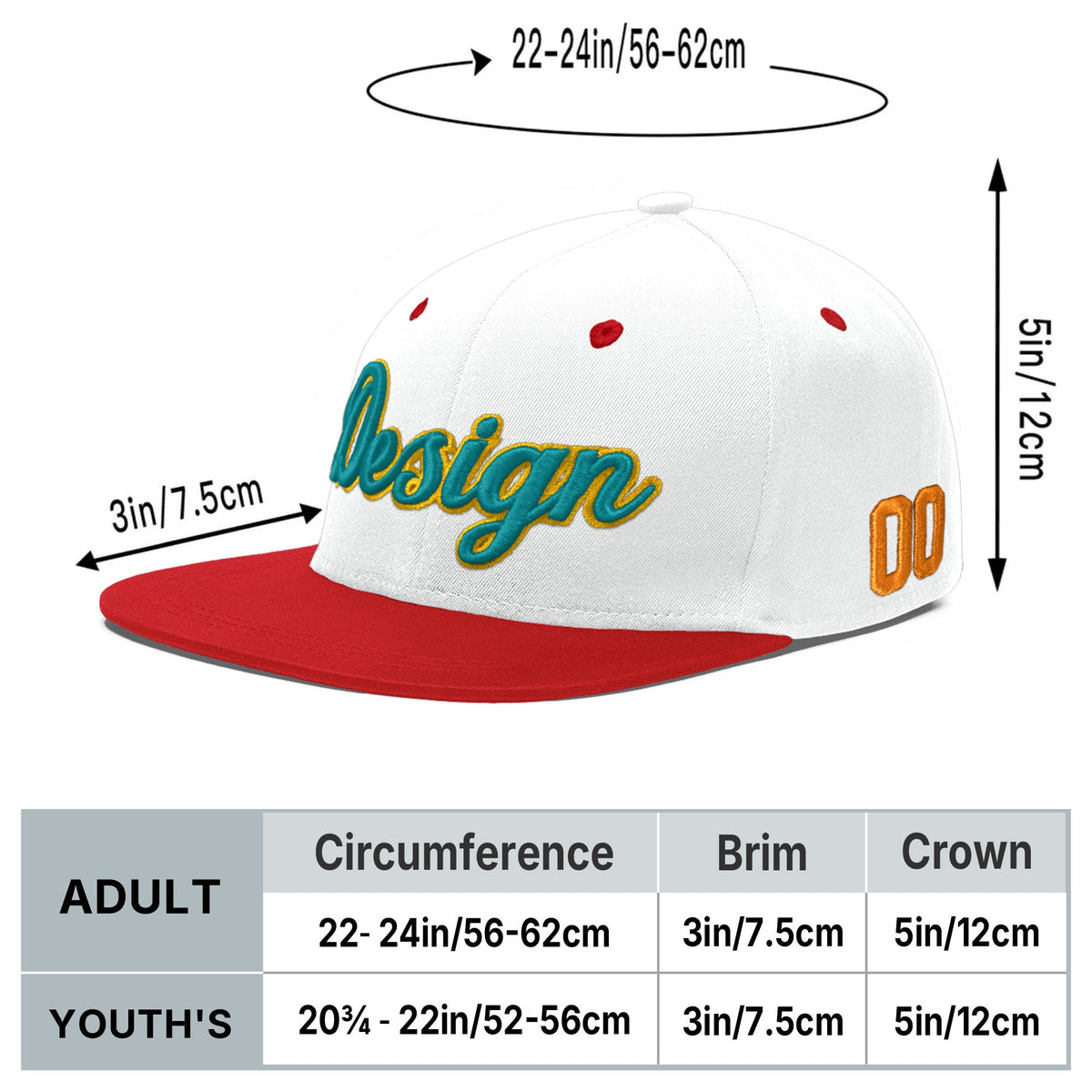 Custom White Red 3D Puff Embroidery Flat Embroidery Casual Sport Hats| KXKSHOP