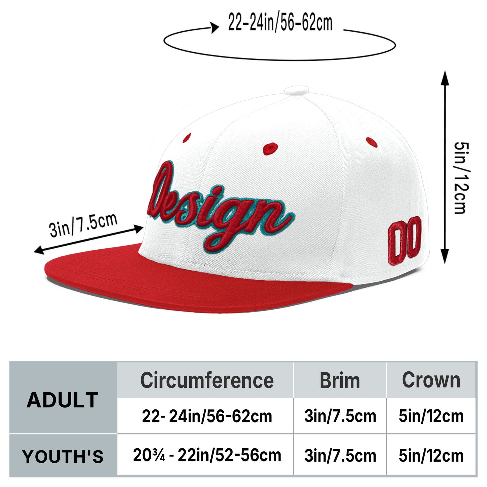 Custom White Red 3D Puff Embroidery Flat Embroidery Casual Sport Hats| KXKSHOP