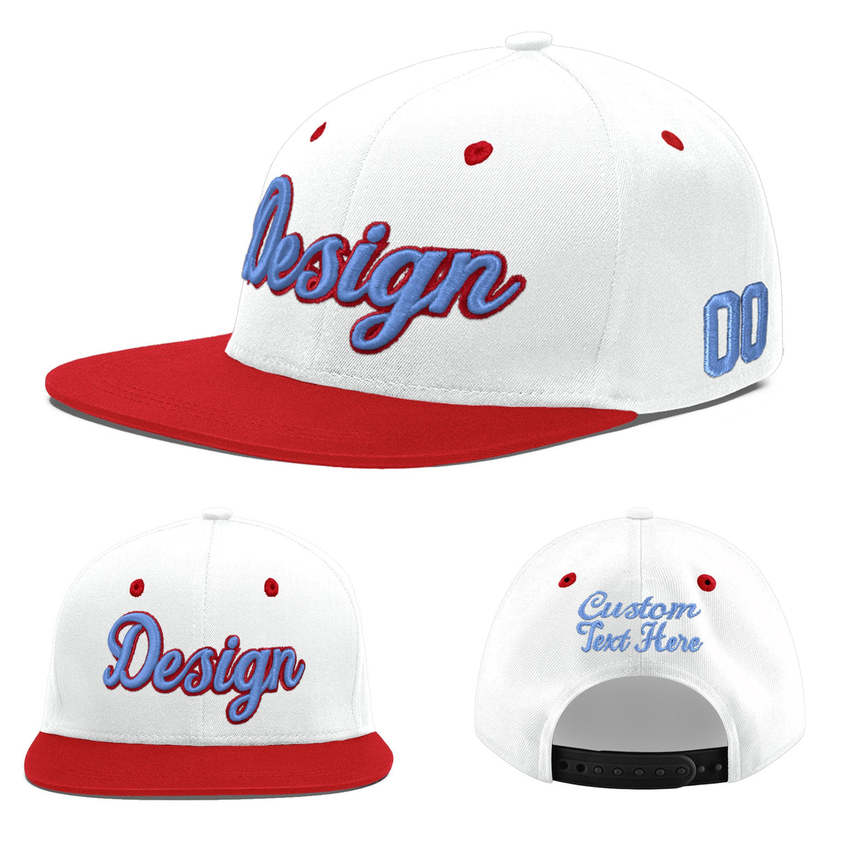 Custom White Red 3D Puff Embroidery Flat Embroidery Casual Sport Hats| KXKSHOP