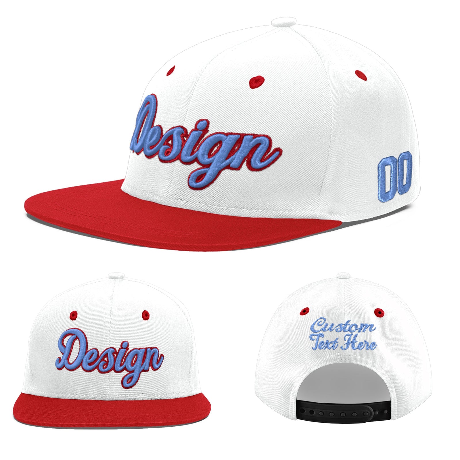 Custom White Red 3D Puff Embroidery Flat Embroidery Casual Sport Hats| KXKSHOP