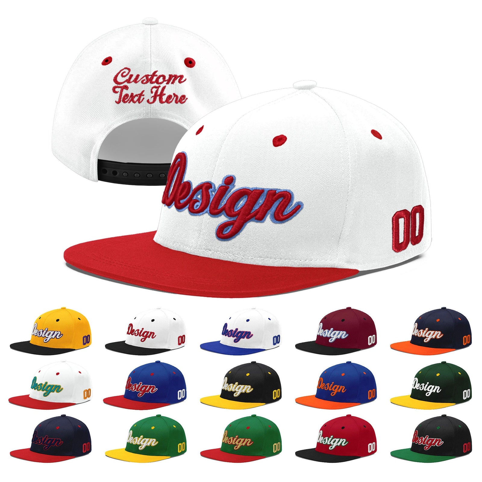 Custom White Red Light Blue 3D Puff Embroidery Flat Embroidery Casual Sport Hats| KXKSHOP