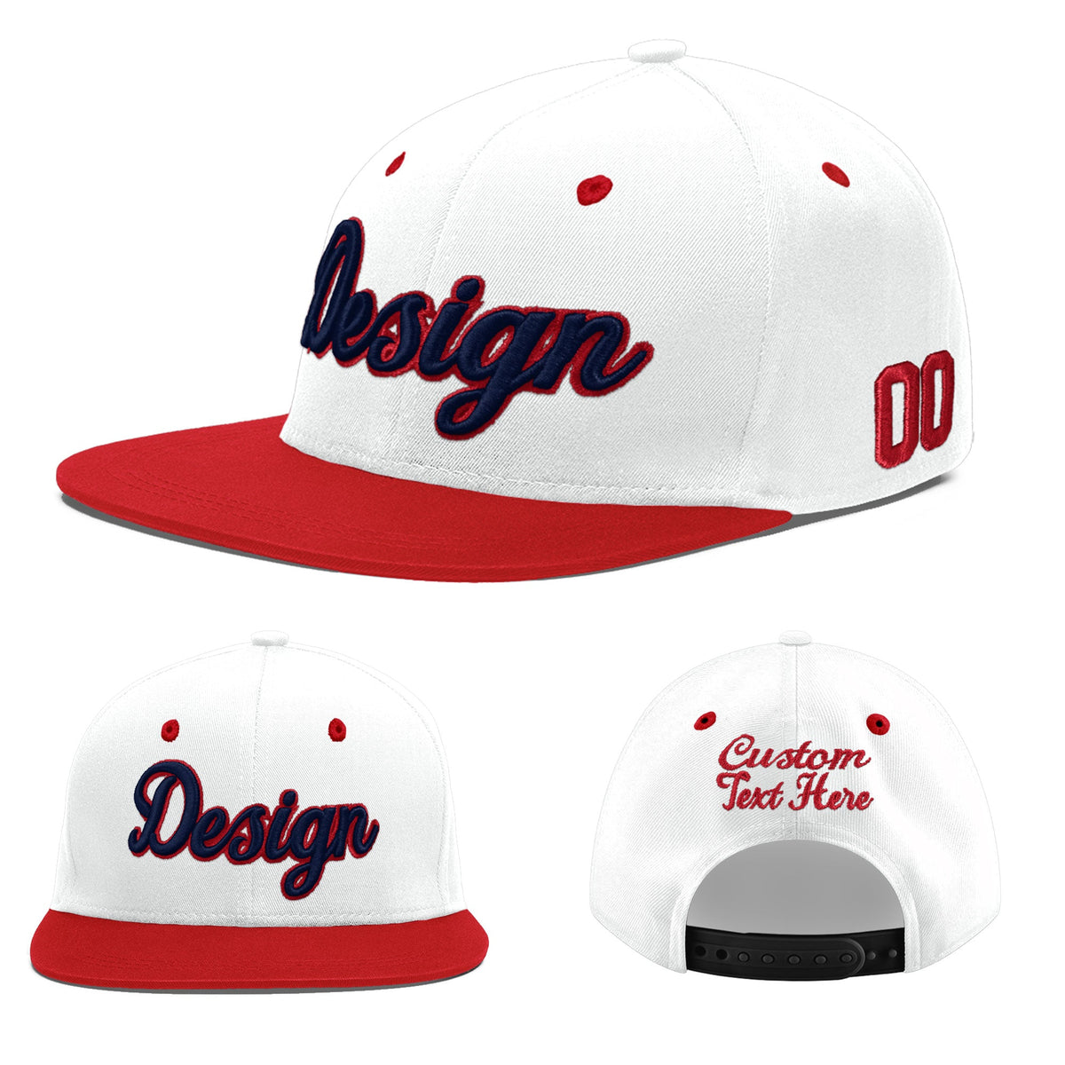 Custom White Red Navy 3D Puff Embroidery Flat Embroidery Casual Sport Hats| KXKSHOP