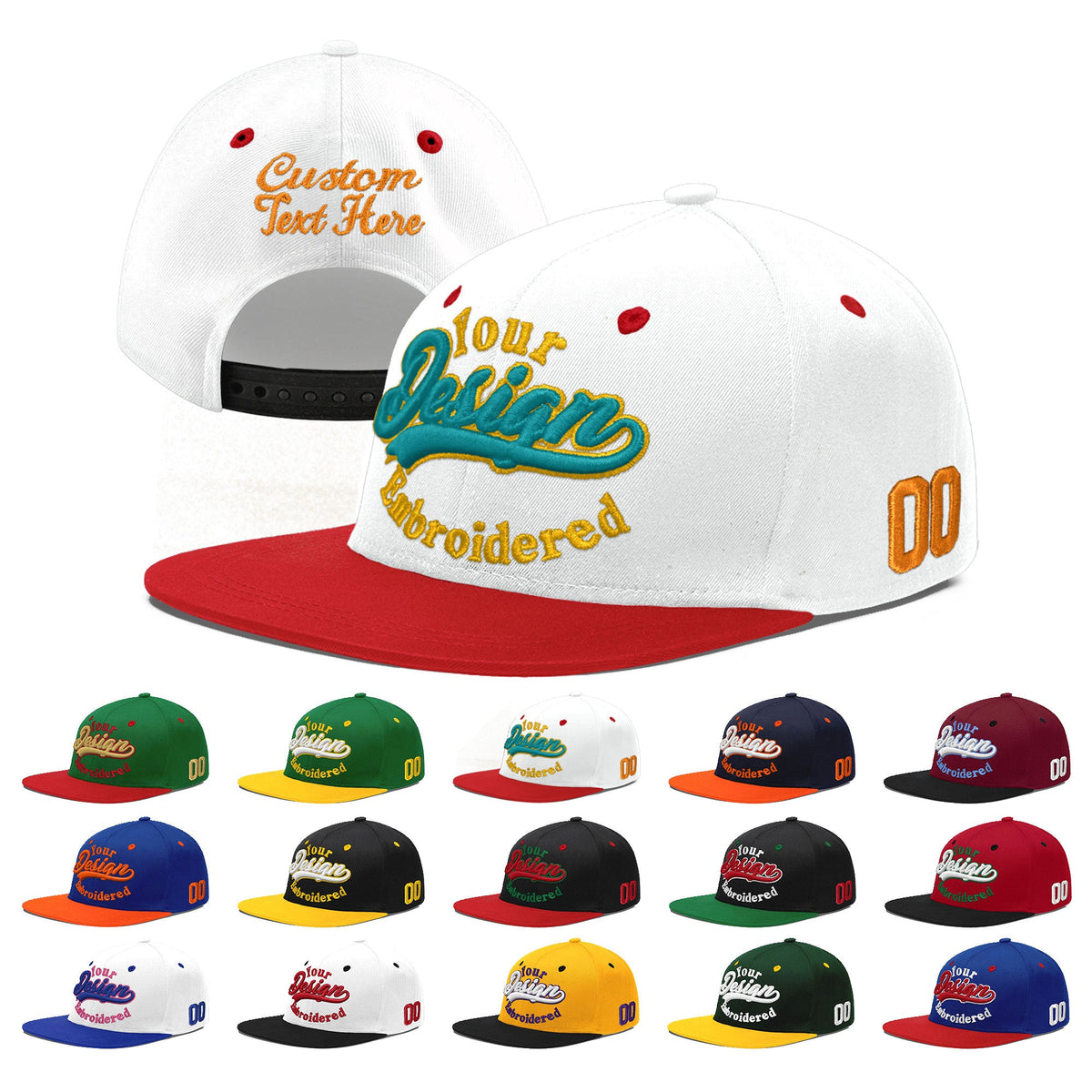 Custom White Red 3D Puff Embroidery Flat Embroidery Casual Sport Hats| KXKSHOP