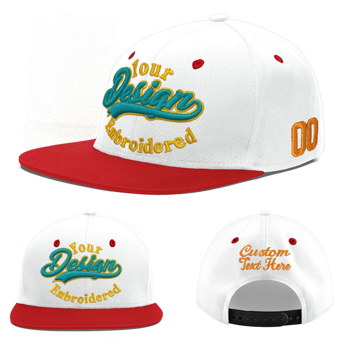 Custom White Red 3D Puff Embroidery Flat Embroidery Casual Sport Hats| KXKSHOP