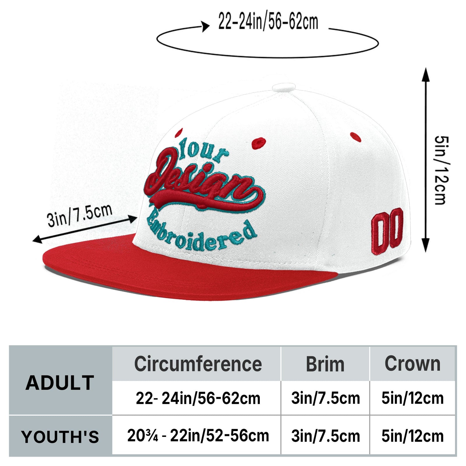 Custom White Red 3D Puff Embroidery Flat Embroidery Casual Sport Hats| KXKSHOP