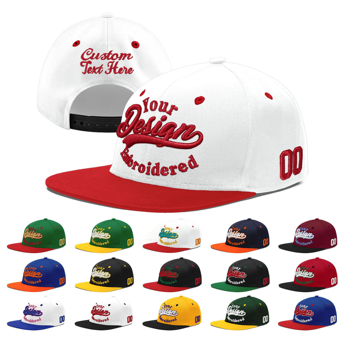 Custom White Red 3D Puff Embroidery Flat Embroidery Casual Sport Hats| KXKSHOP