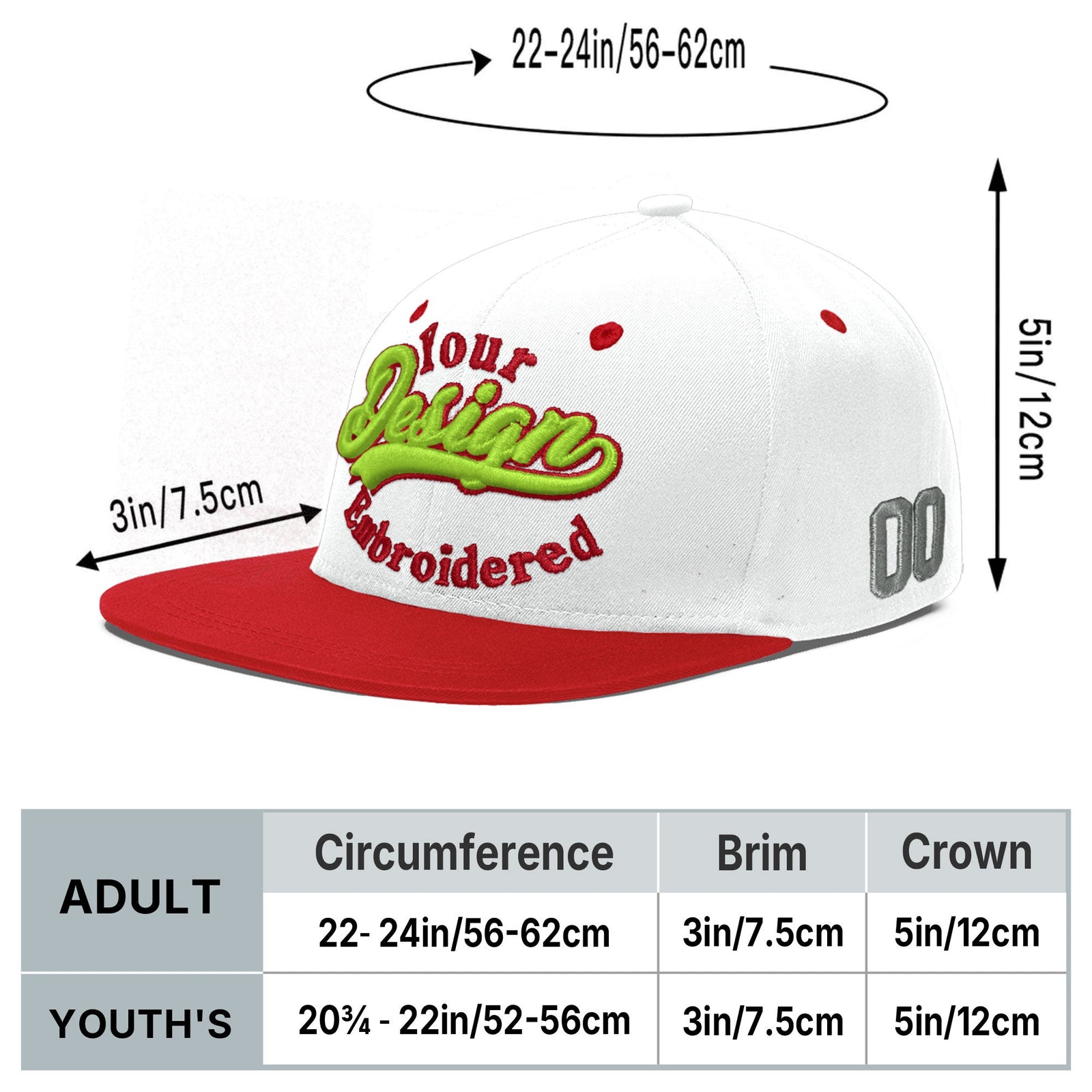 Custom White Red 3D Puff Embroidery Flat Embroidery Casual Sport Hats| KXKSHOP