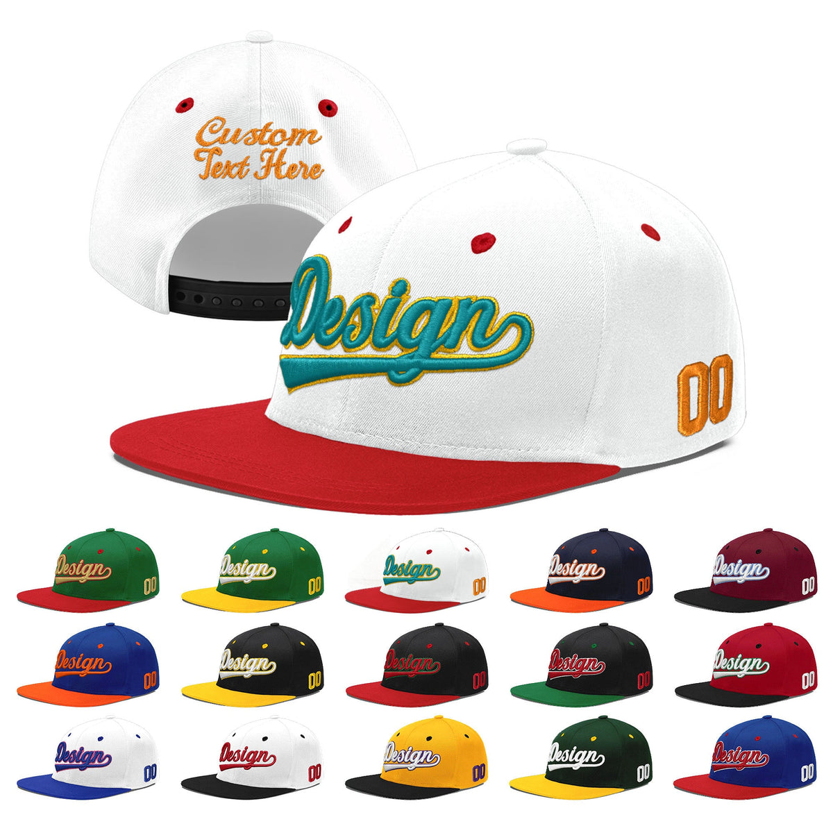 Custom White Red 3D Puff Embroidery Flat Embroidery Casual Sport Hats| KXKSHOP