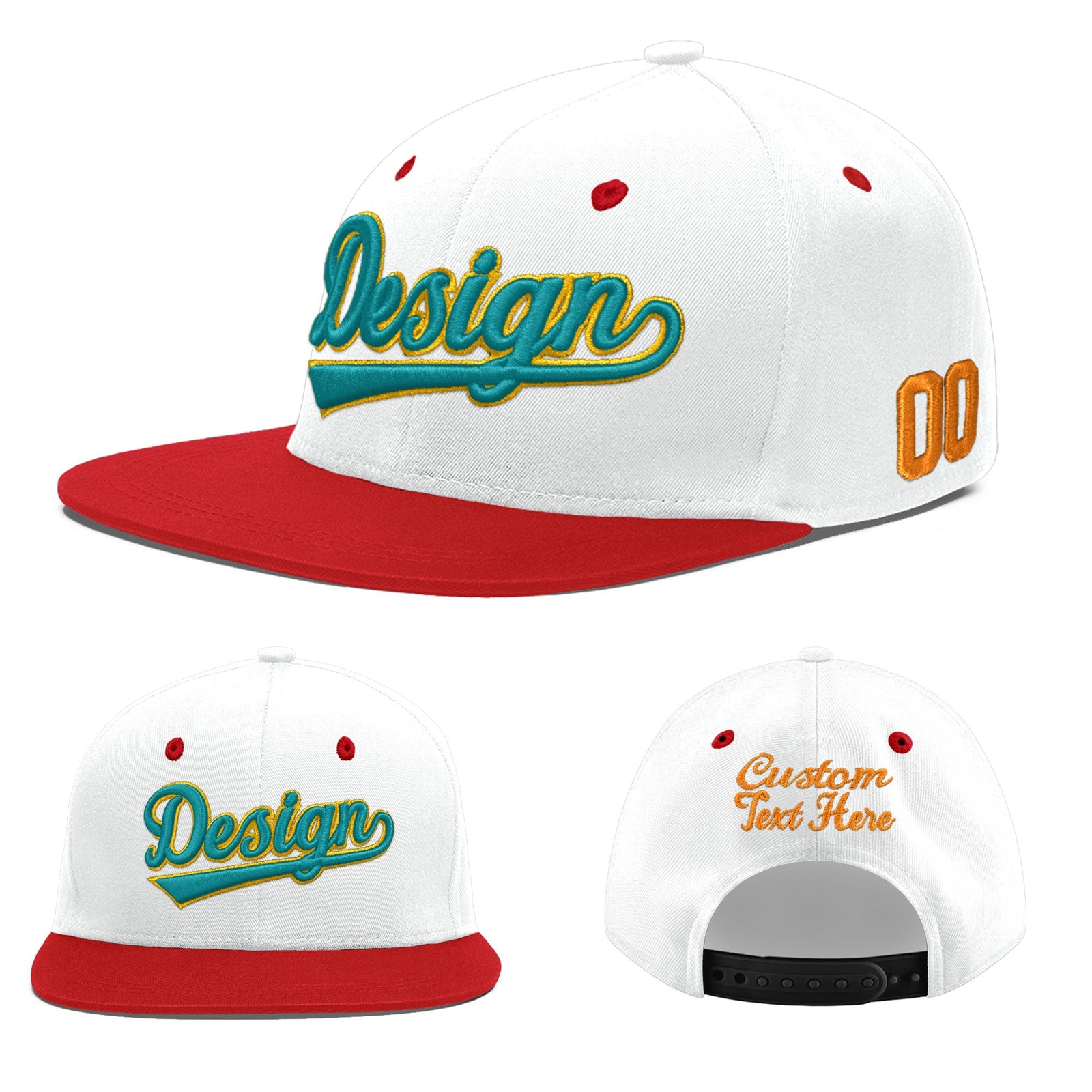 Custom White Red 3D Puff Embroidery Flat Embroidery Casual Sport Hats| KXKSHOP
