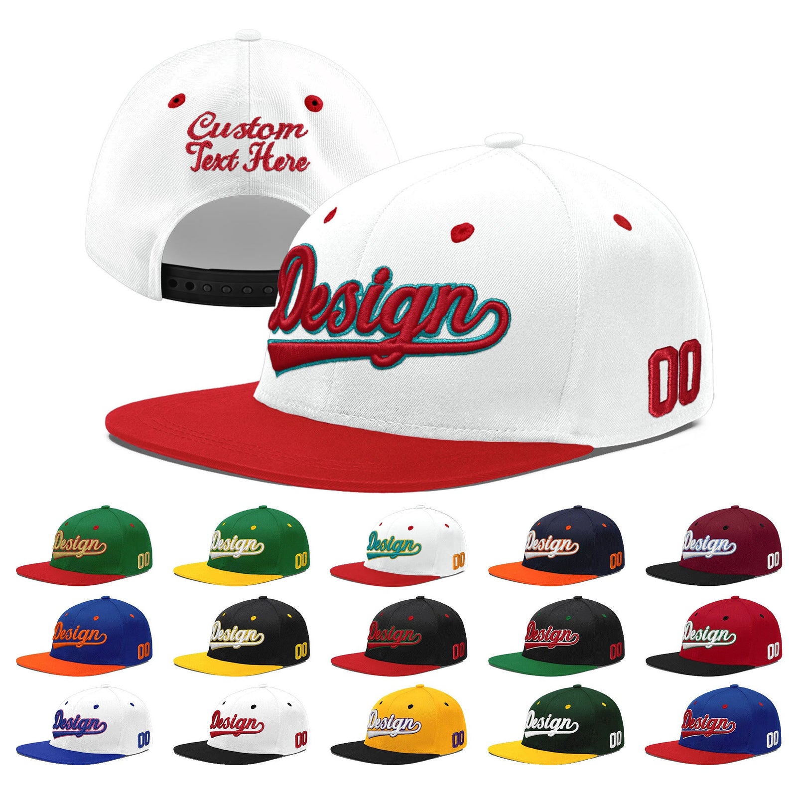 Custom White Red 3D Puff Embroidery Flat Embroidery Casual Sport Hats| KXKSHOP