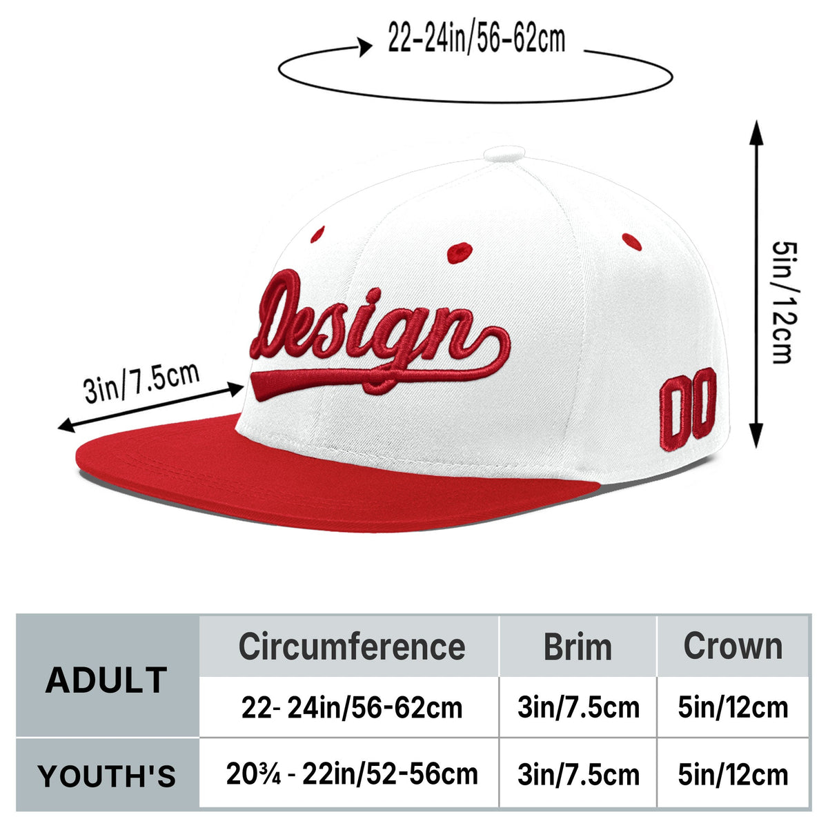 Custom White Red 3D Puff Embroidery Flat Embroidery Casual Sport Hats| KXKSHOP