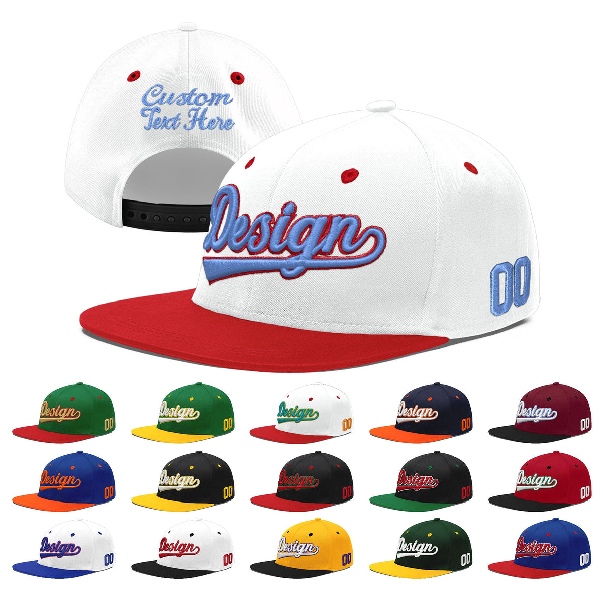Custom White Red 3D Puff Embroidery Flat Embroidery Casual Sport Hats| KXKSHOP