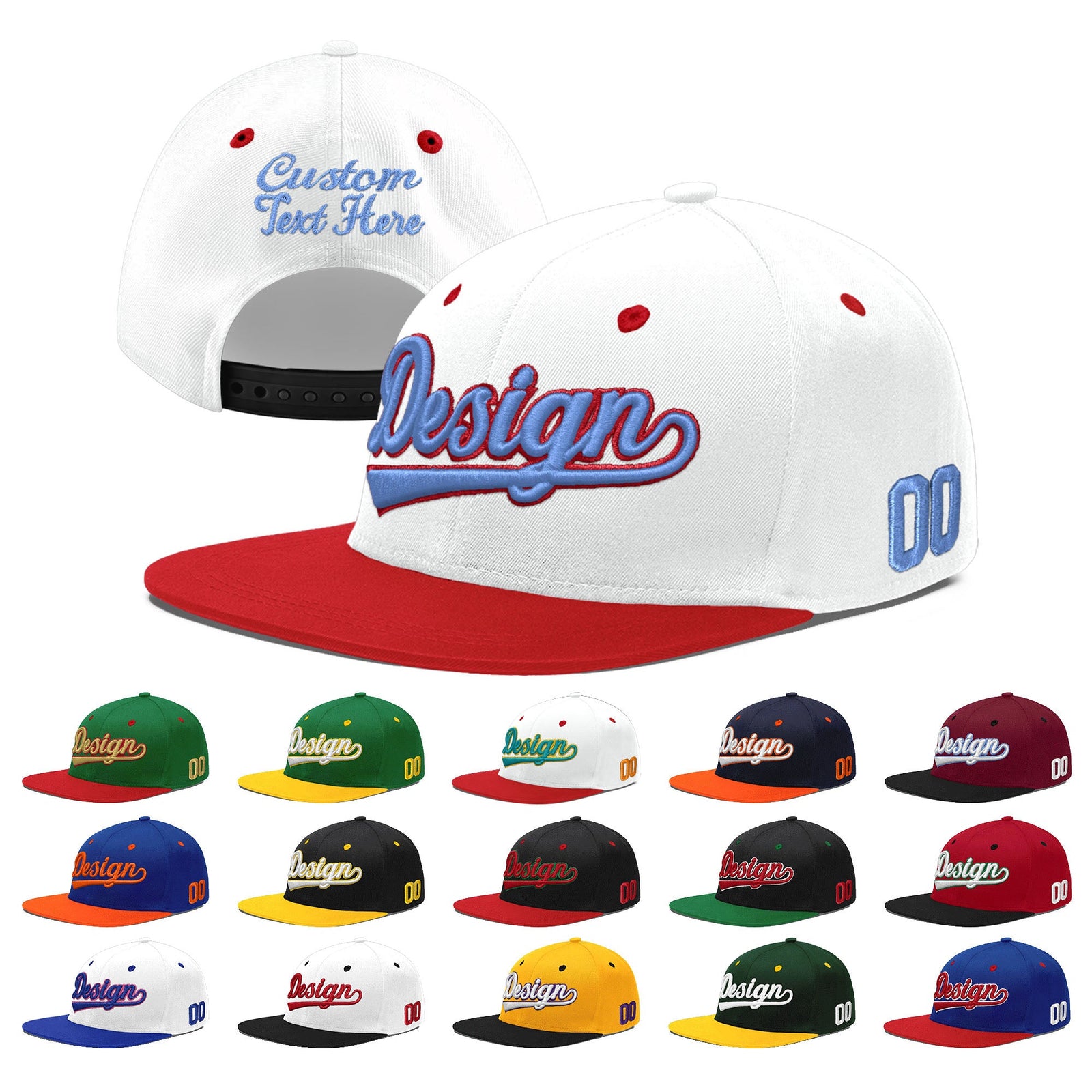 Custom White Red 3D Puff Embroidery Flat Embroidery Casual Sport Hats| KXKSHOP