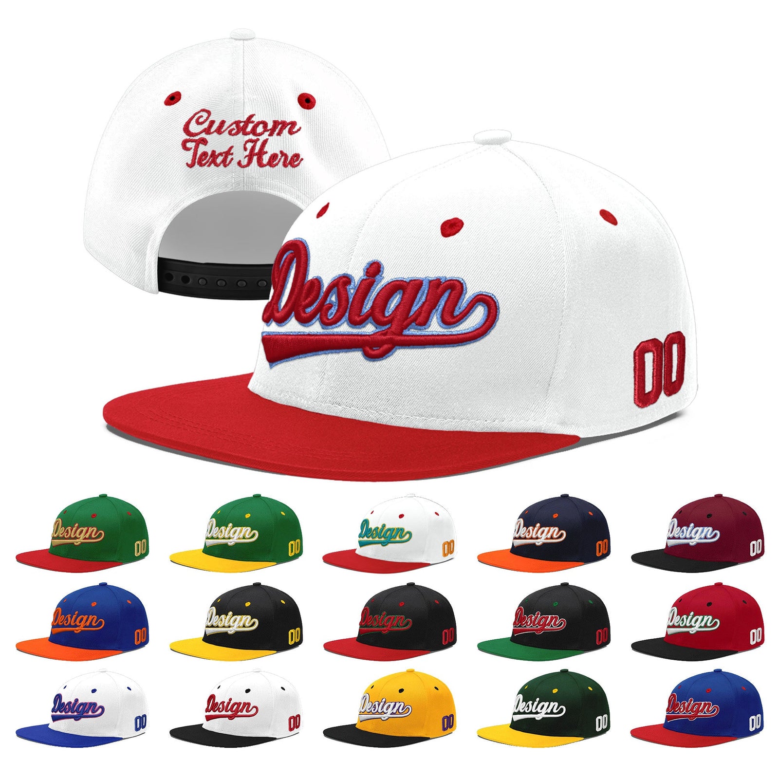 Custom White Red Light Blue 3D Puff Embroidery Flat Embroidery Casual Sport Hats| KXKSHOP