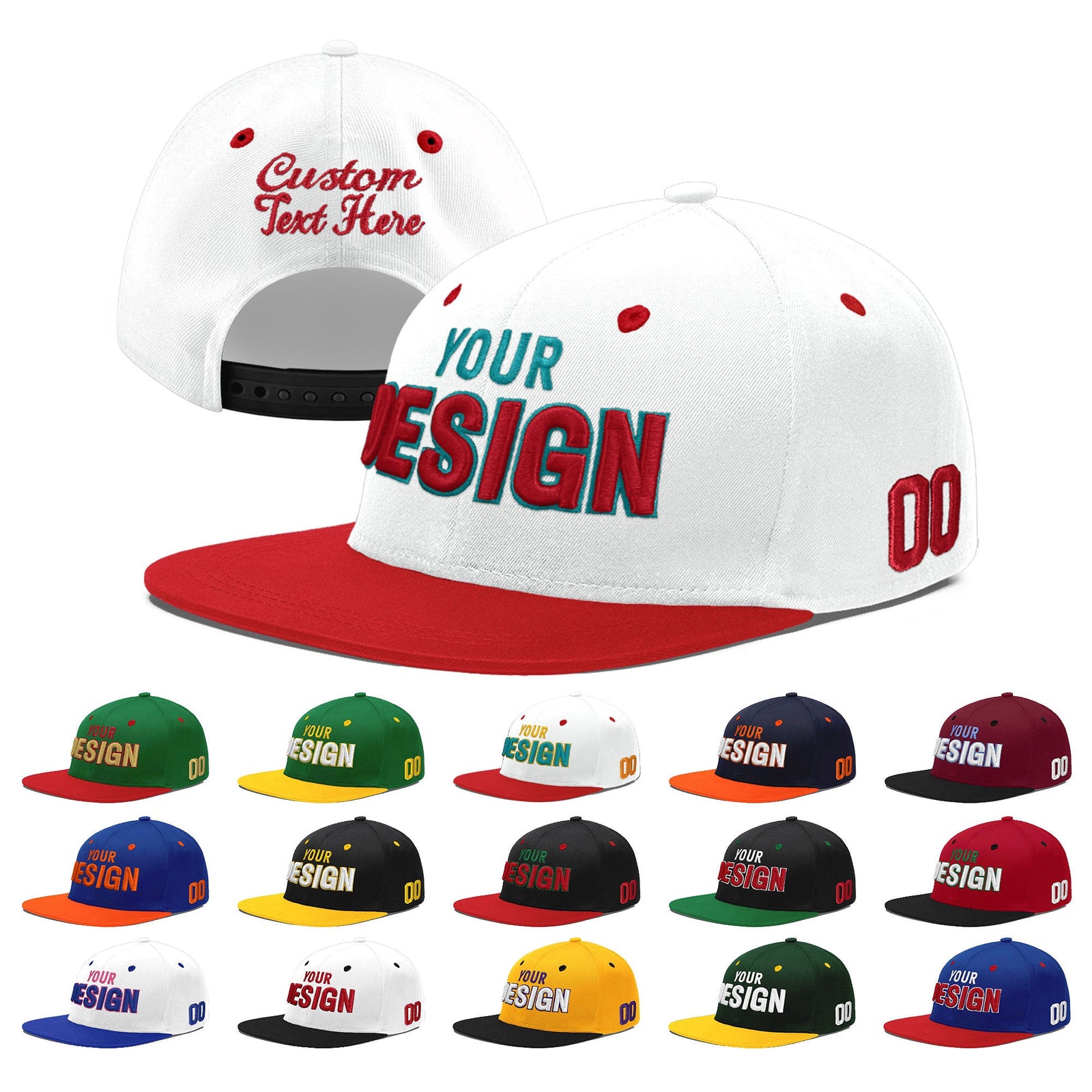 Custom White Red 3D Puff Embroidery Flat Embroidery Casual Sport Hats| KXKSHOP