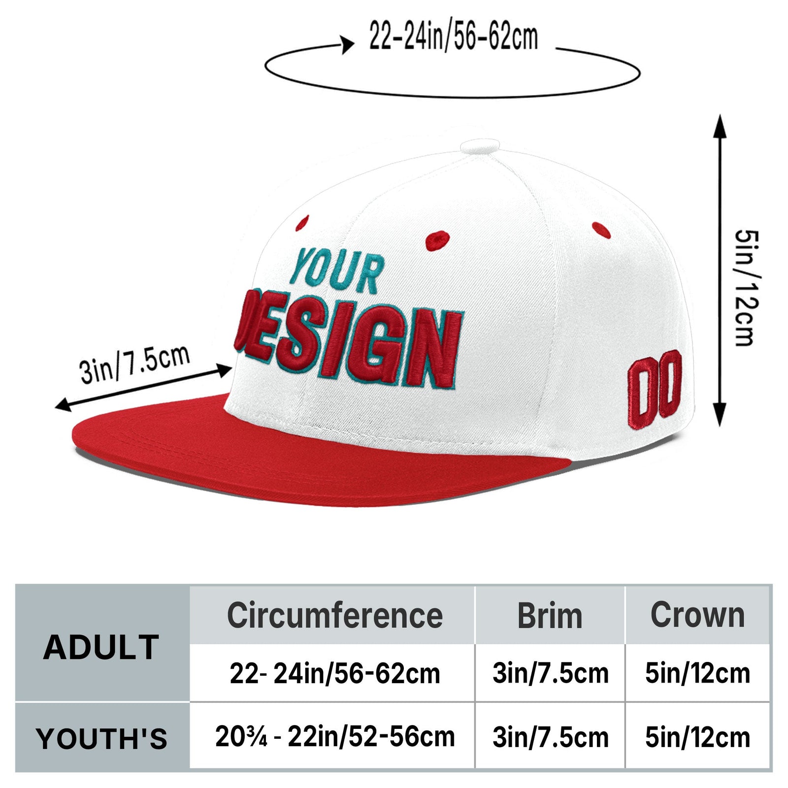 Custom White Red 3D Puff Embroidery Flat Embroidery Casual Sport Hats| KXKSHOP