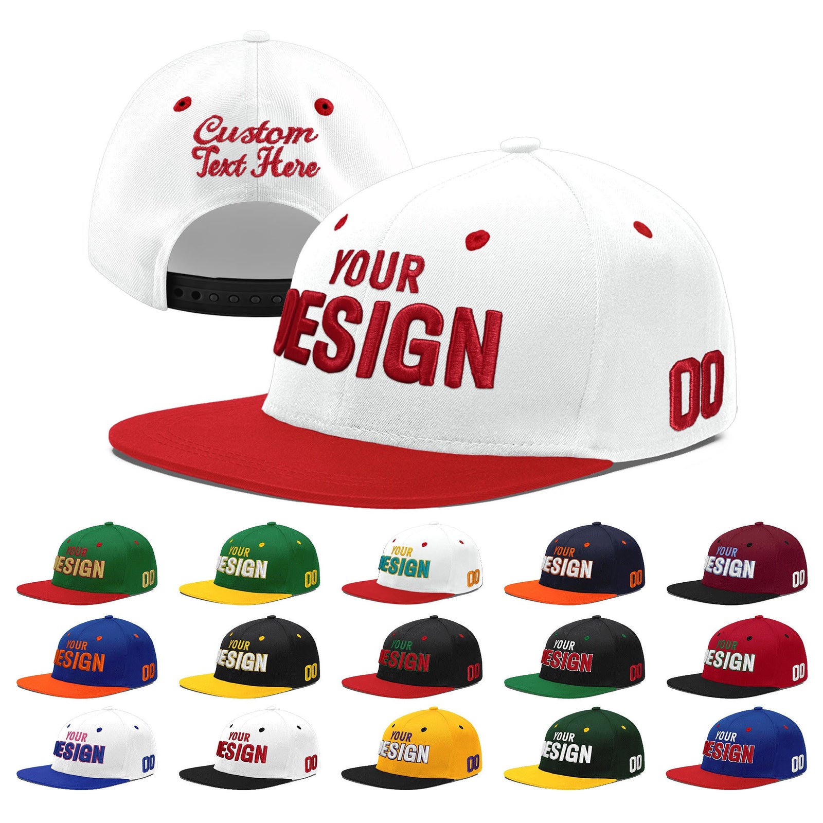 Custom White Red 3D Puff Embroidery Flat Embroidery Casual Sport Hats| KXKSHOP