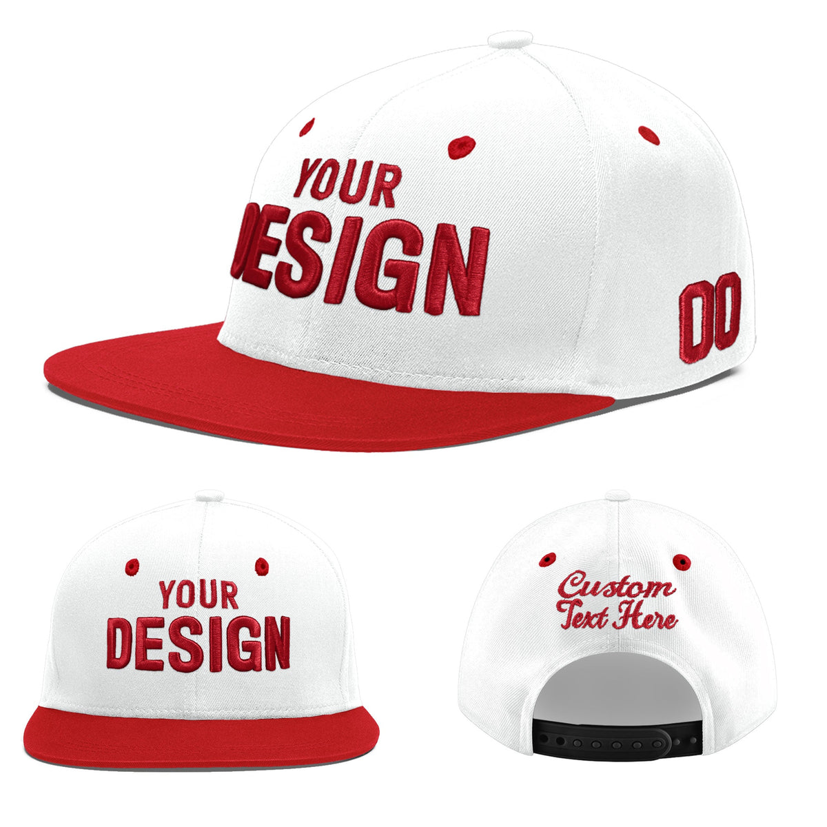 Custom White Red 3D Puff Embroidery Flat Embroidery Casual Sport Hats| KXKSHOP