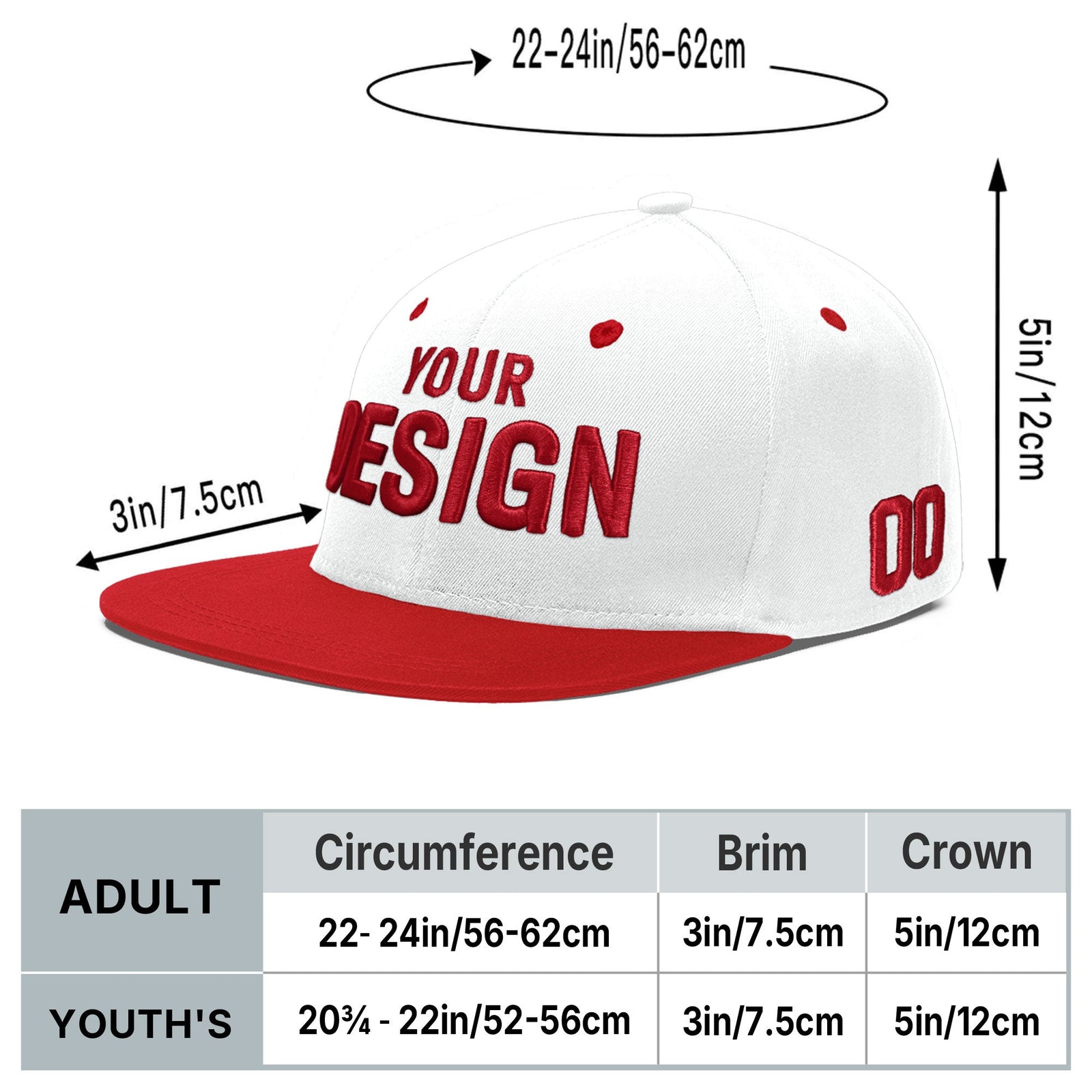 Custom White Red 3D Puff Embroidery Flat Embroidery Casual Sport Hats| KXKSHOP