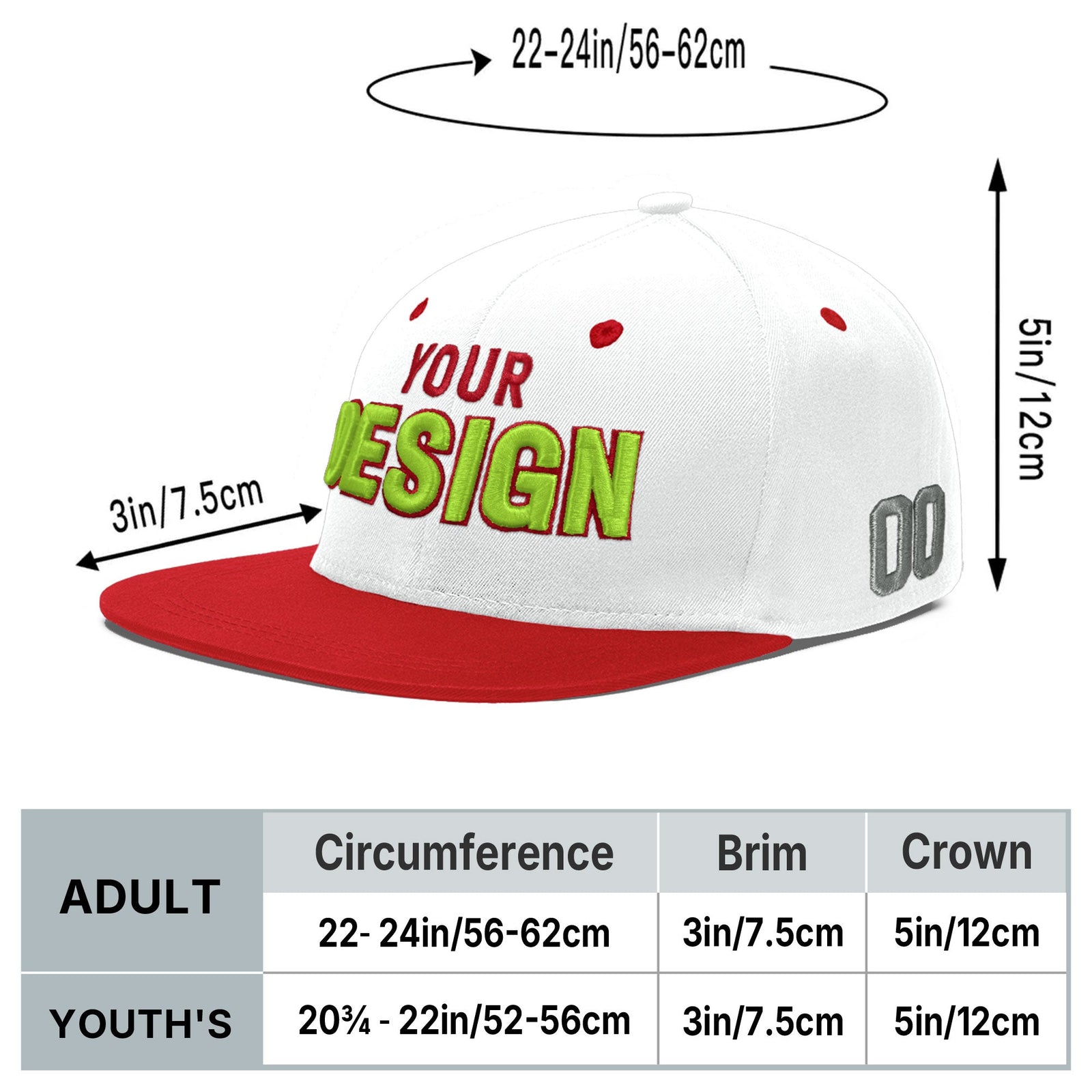 Custom White Red 3D Puff Embroidery Flat Embroidery Casual Sport Hats| KXKSHOP
