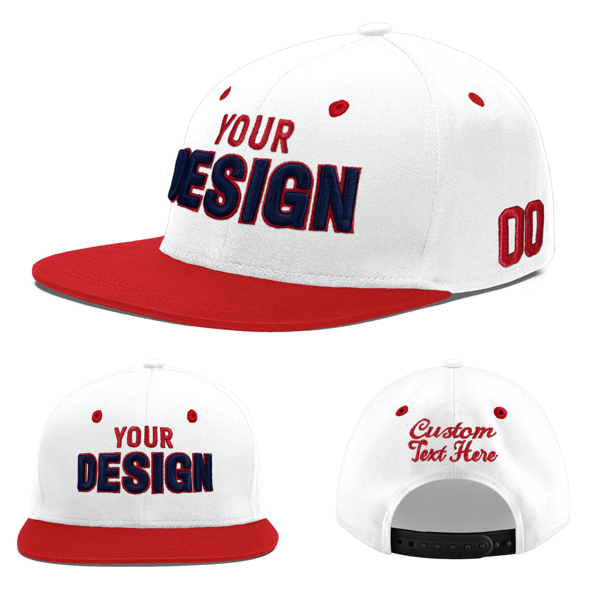 Custom White Red Navy 3D Puff Embroidery Flat Embroidery Casual Sport Hats| KXKSHOP