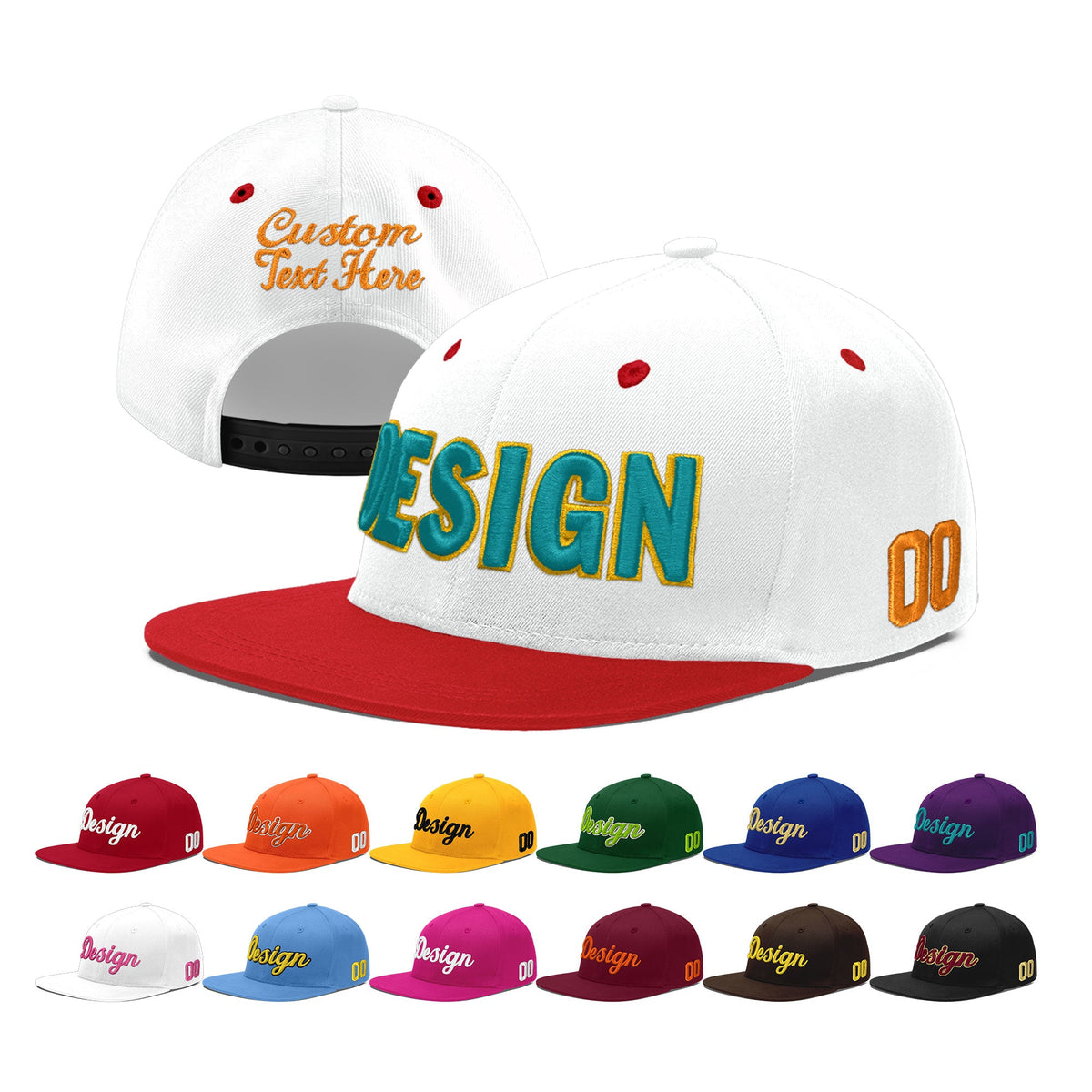 Custom White Red 3D Puff Embroidery Flat Embroidery Casual Sport Hats| KXKSHOP