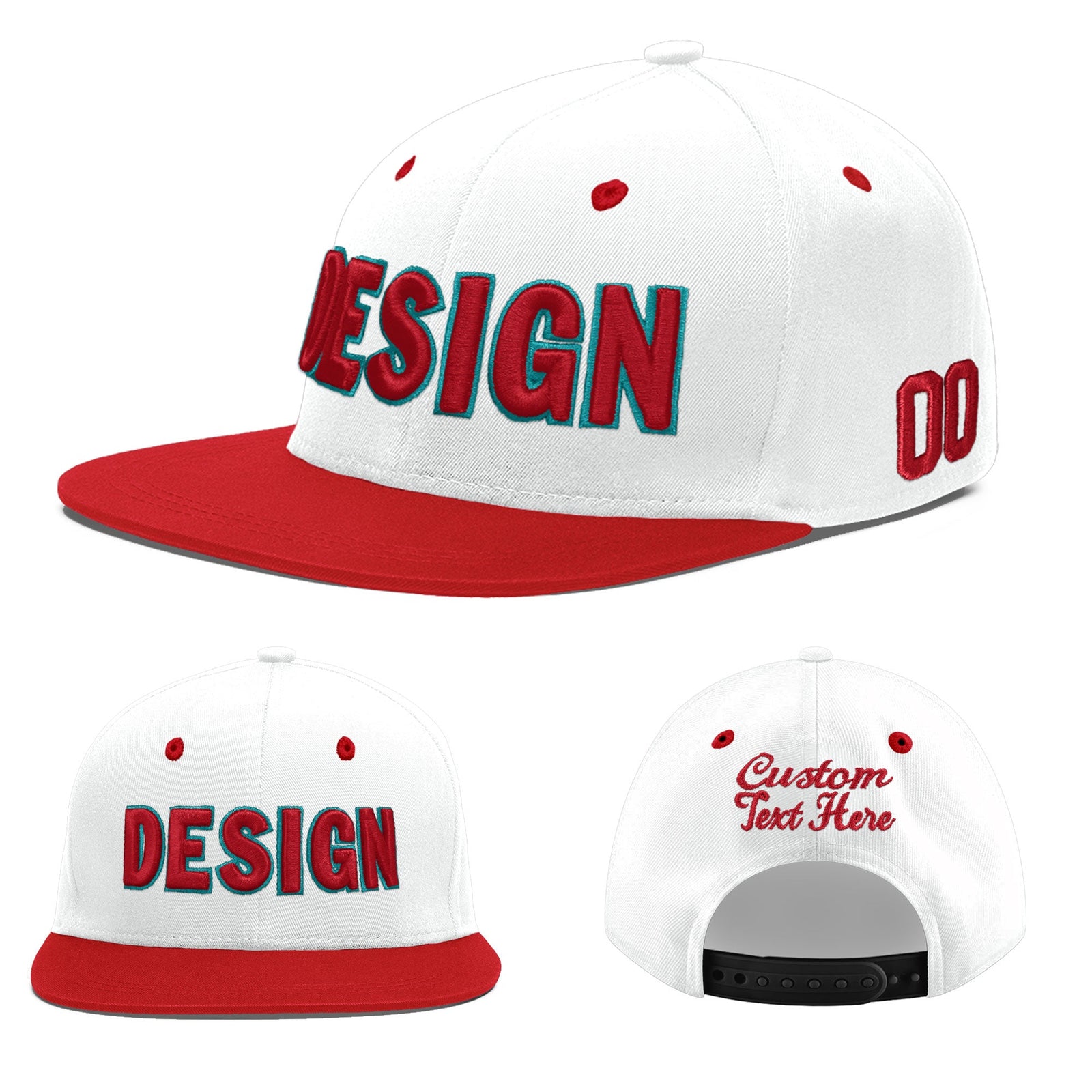 Custom White Red 3D Puff Embroidery Flat Embroidery Casual Sport Hats| KXKSHOP