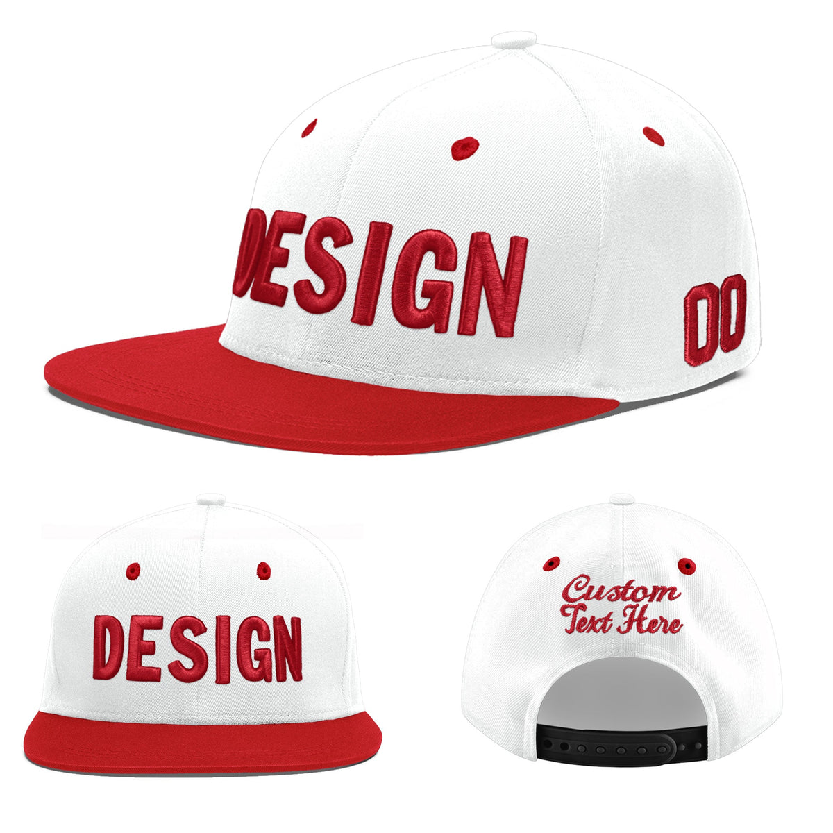 Custom White Red 3D Puff Embroidery Flat Embroidery Casual Sport Hats| KXKSHOP