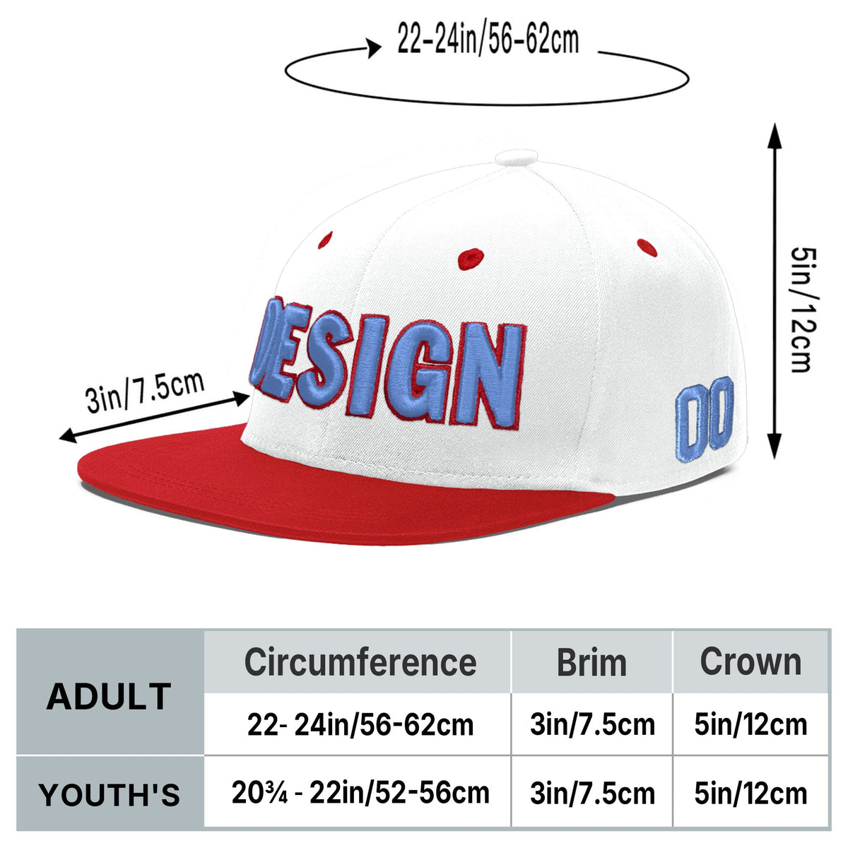 Custom White Red 3D Puff Embroidery Flat Embroidery Casual Sport Hats| KXKSHOP